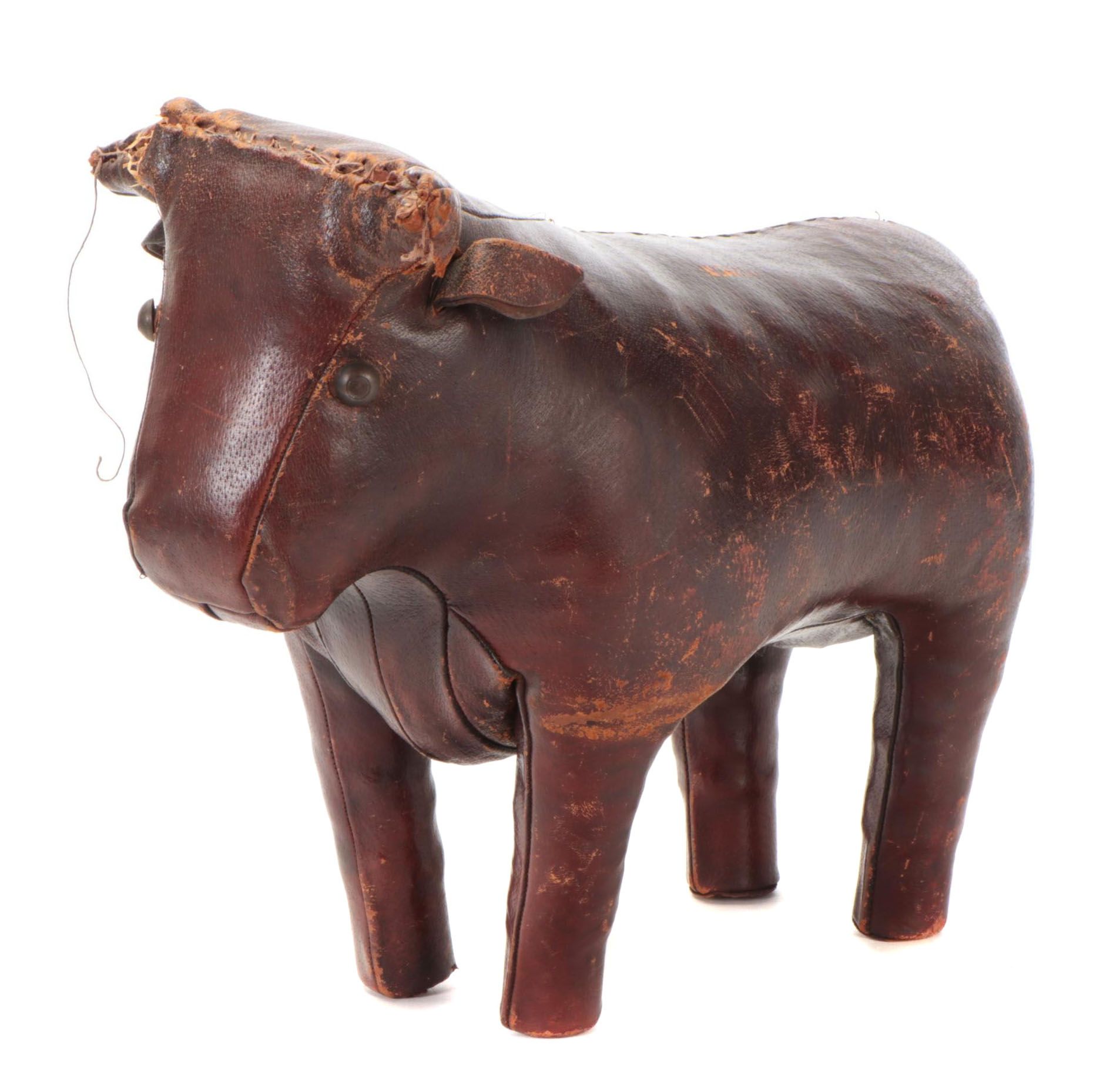 Dimitri Omersa for Abercrombie and Fitch Leather Bull Footstool, 1960s