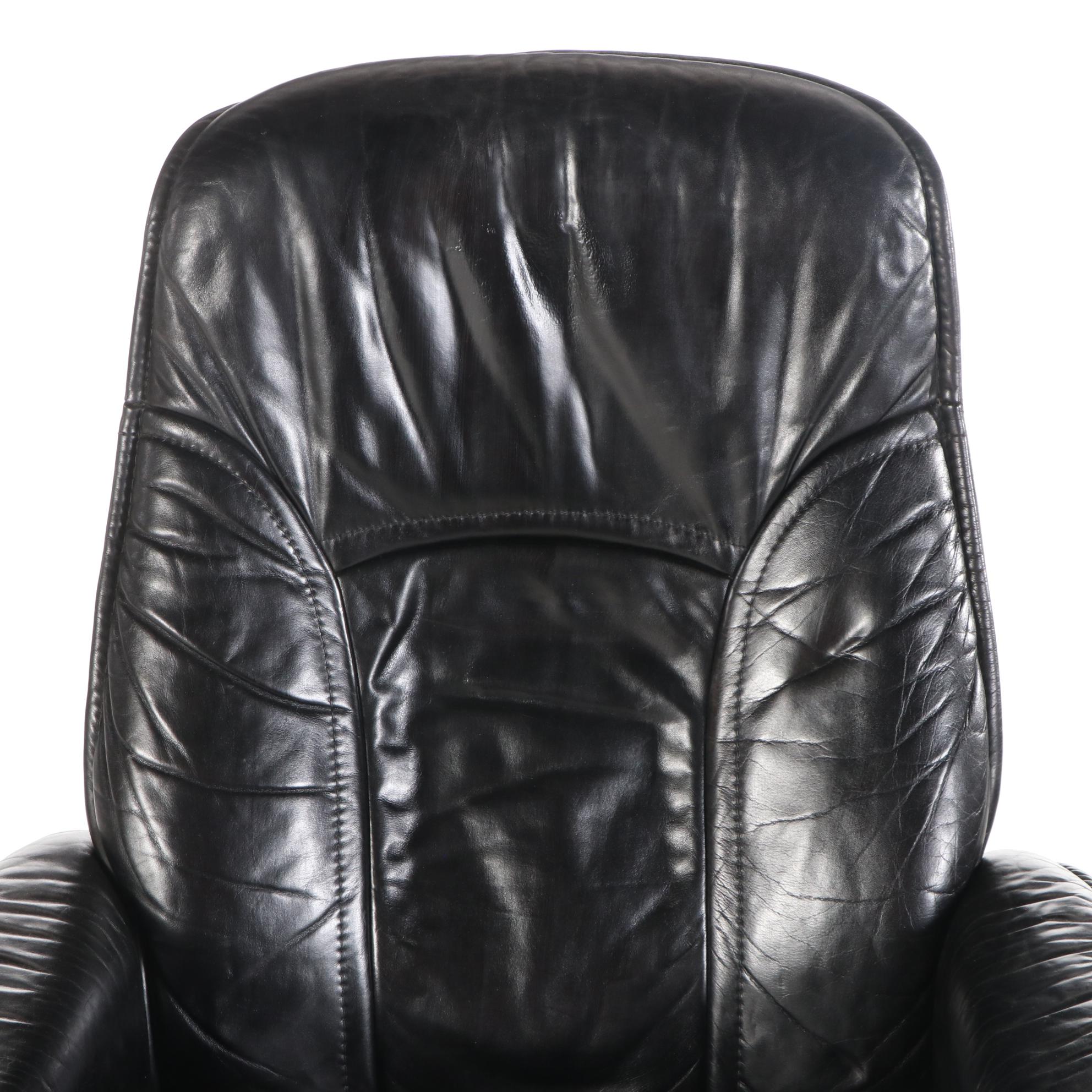 Ekornes "Stressless" Black Leather Lounge Chair with Ottoman