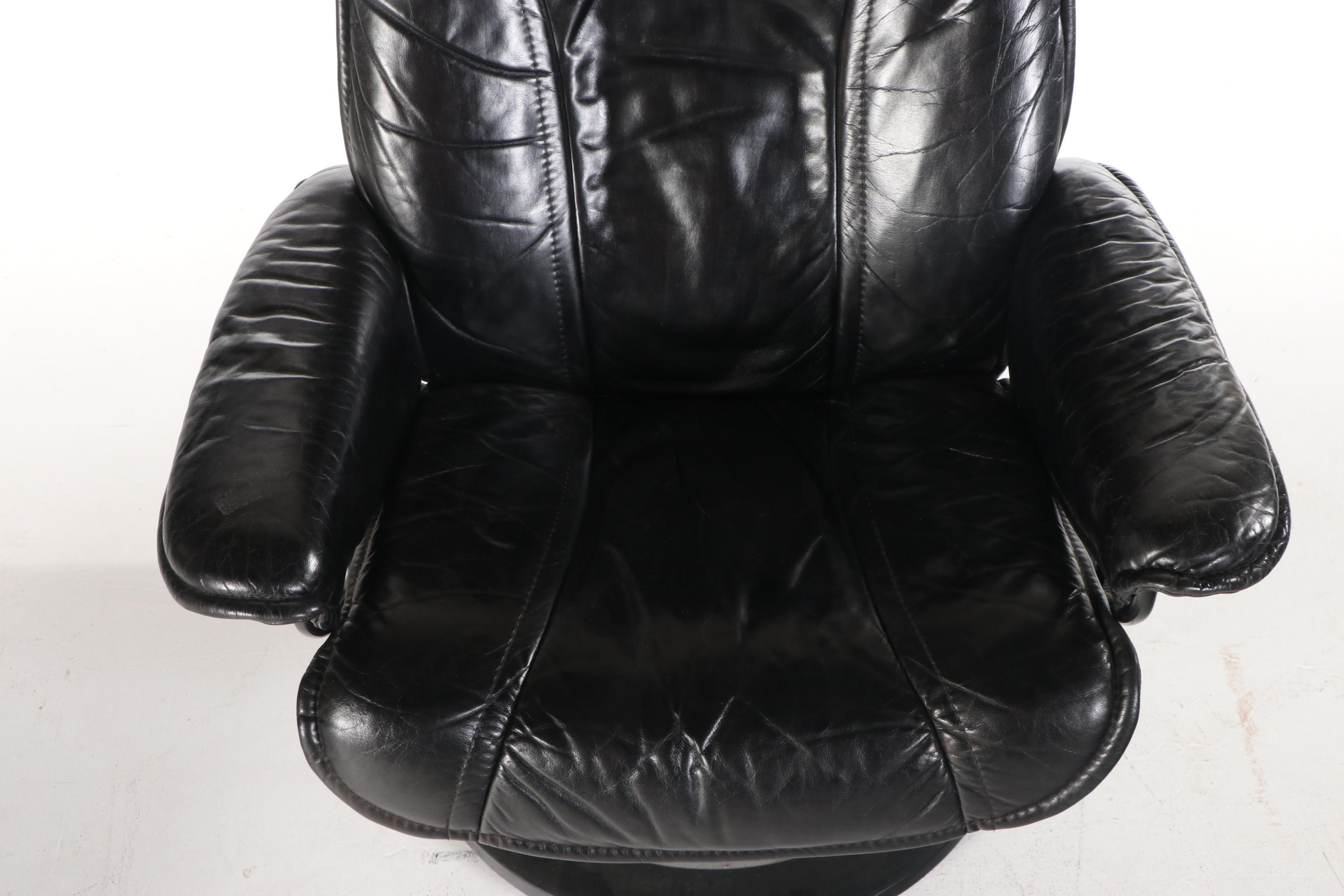 Ekornes "Stressless" Black Leather Lounge Chair with Ottoman