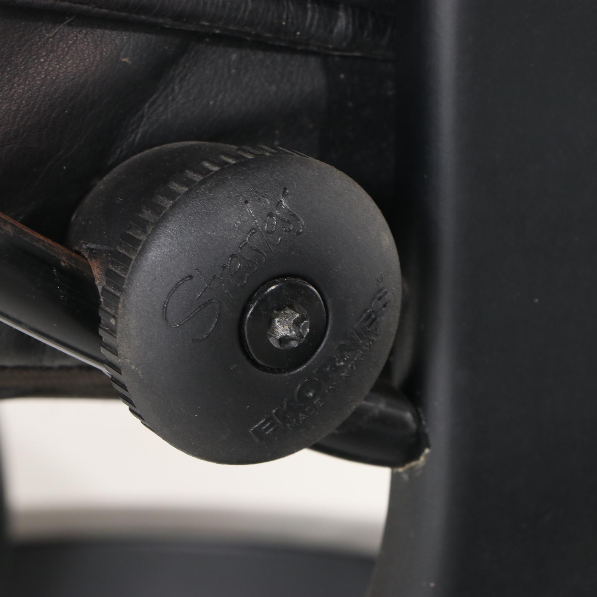 Ekornes "Stressless" Black Leather Lounge Chair with Ottoman