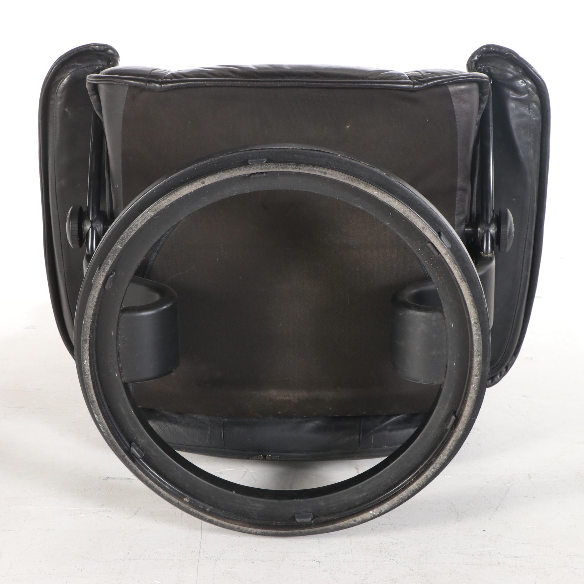 Ekornes "Stressless" Black Leather Lounge Chair with Ottoman