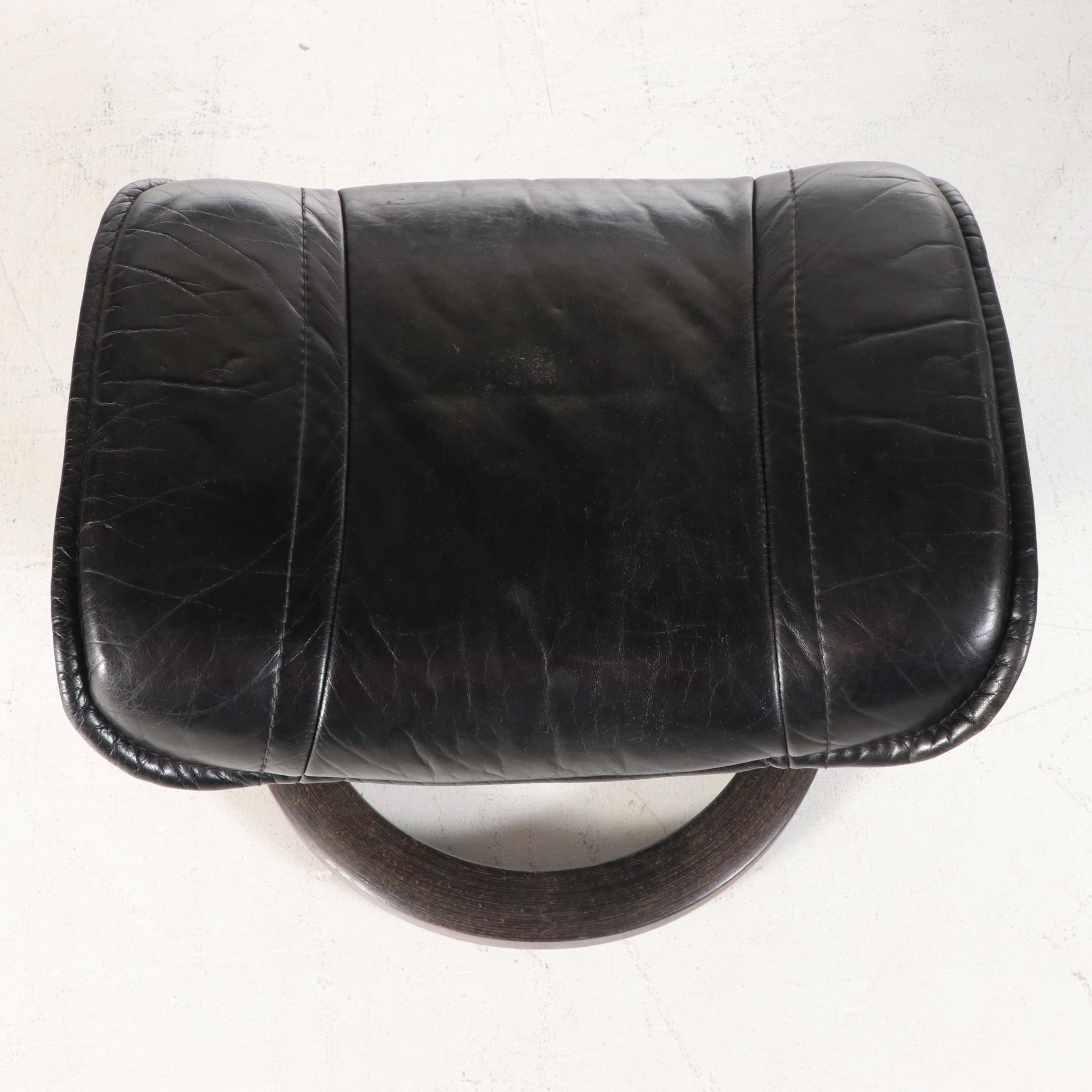 Ekornes "Stressless" Black Leather Lounge Chair with Ottoman