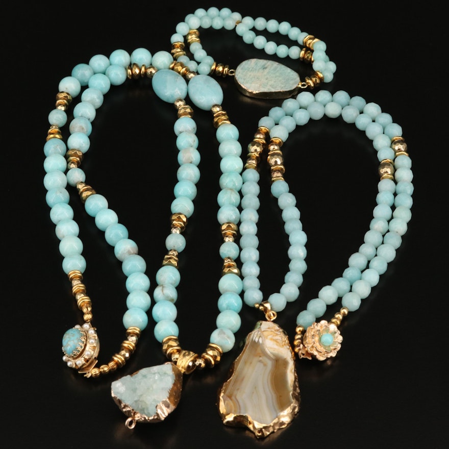 Agate and Gemstone Necklaces with Expandable Bracelet