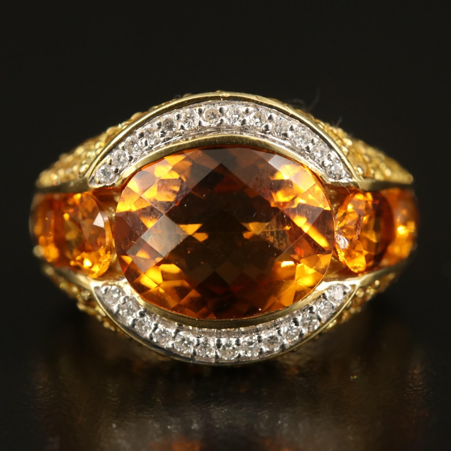 18K Citrine, Sapphire and Diamond Ring
