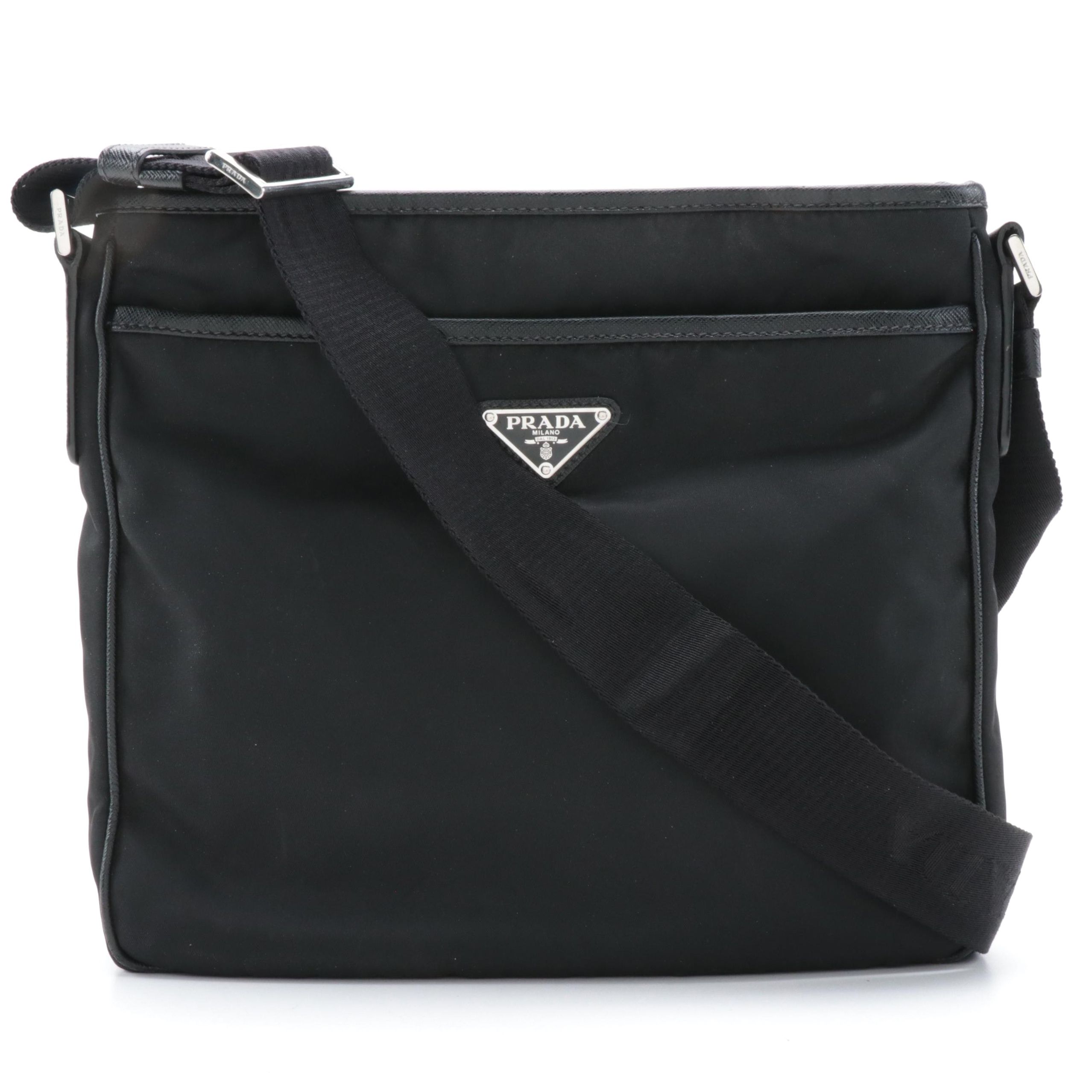 Prada Messenger Bag in Black Tessuto Nylon with Saffiano Leather Trim