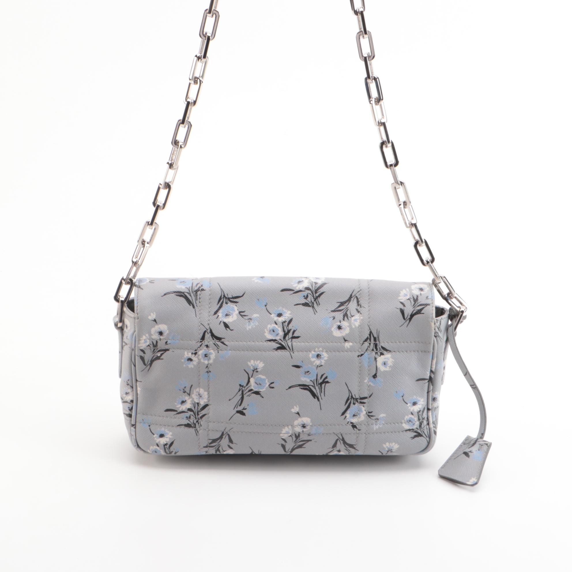 Prada Floral Acciaio Saffiano Leather Front Flap Chain Bag