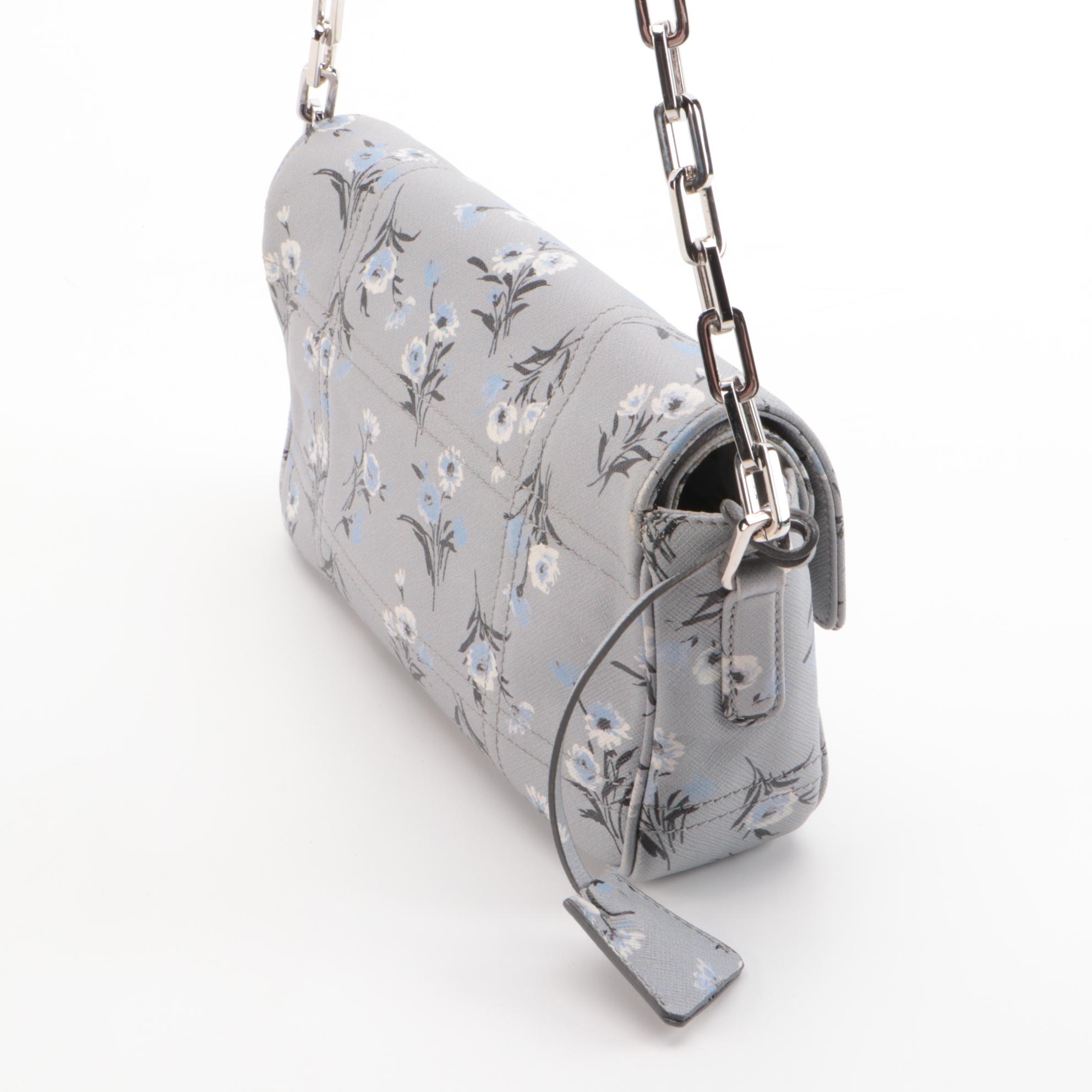 Prada Floral Acciaio Saffiano Leather Front Flap Chain Bag