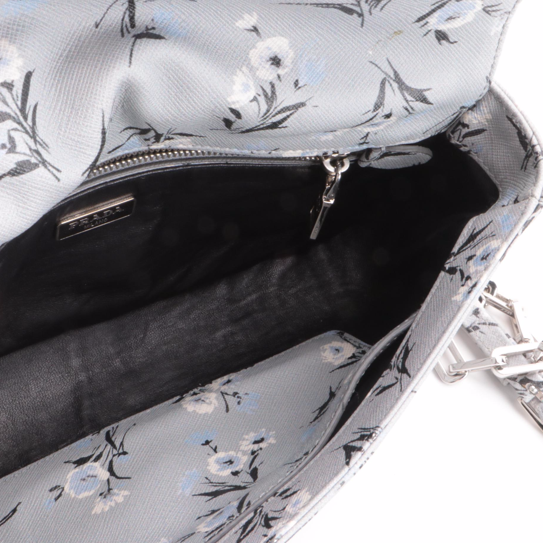 Prada Floral Acciaio Saffiano Leather Front Flap Chain Bag