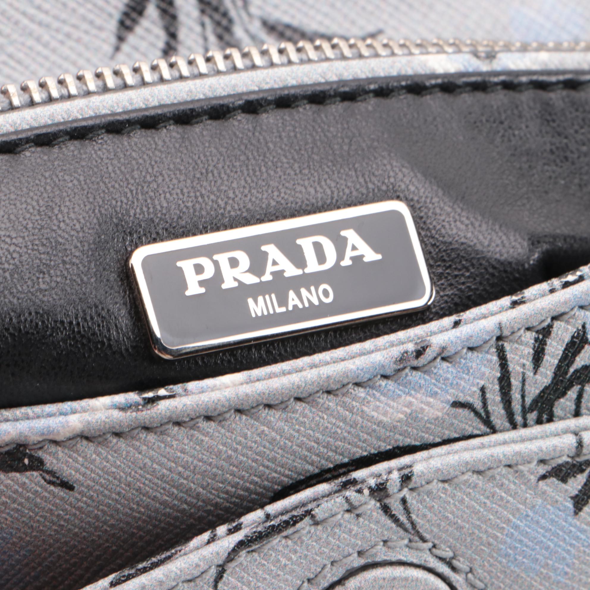 Prada Floral Acciaio Saffiano Leather Front Flap Chain Bag