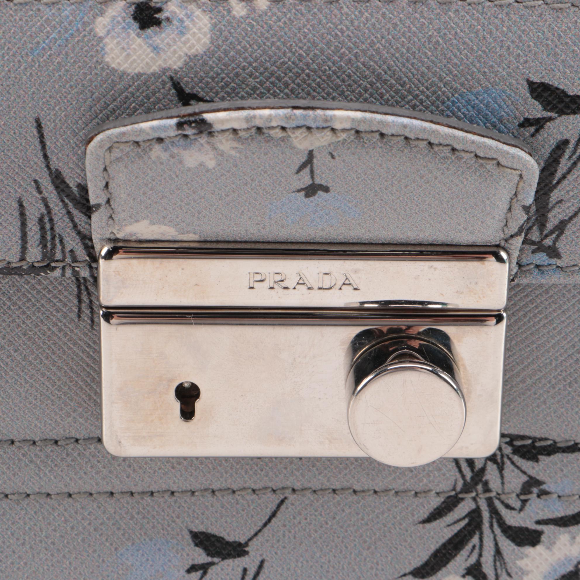 Prada Floral Acciaio Saffiano Leather Front Flap Chain Bag