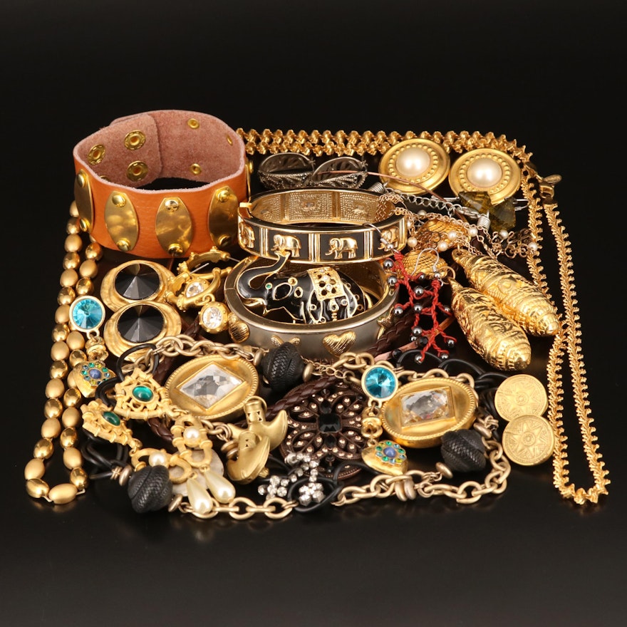 Jewelry Including Ben-Anum, Elephants, X O, Rhinestone and Enamel