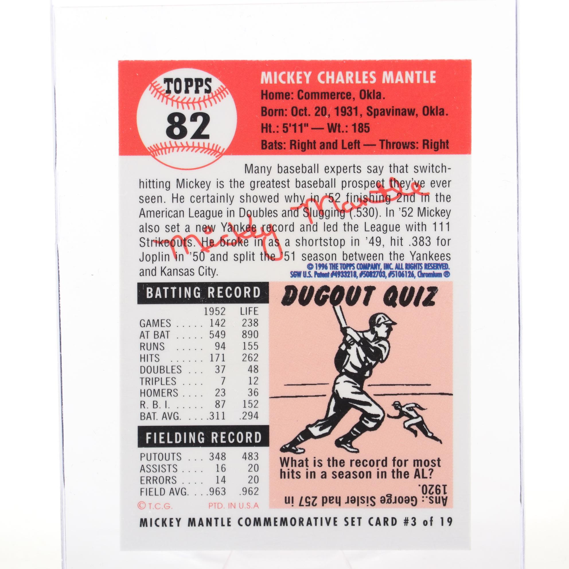 Topps Mickey Mantle Refractor Reprint Commemorative Card Set, 1996