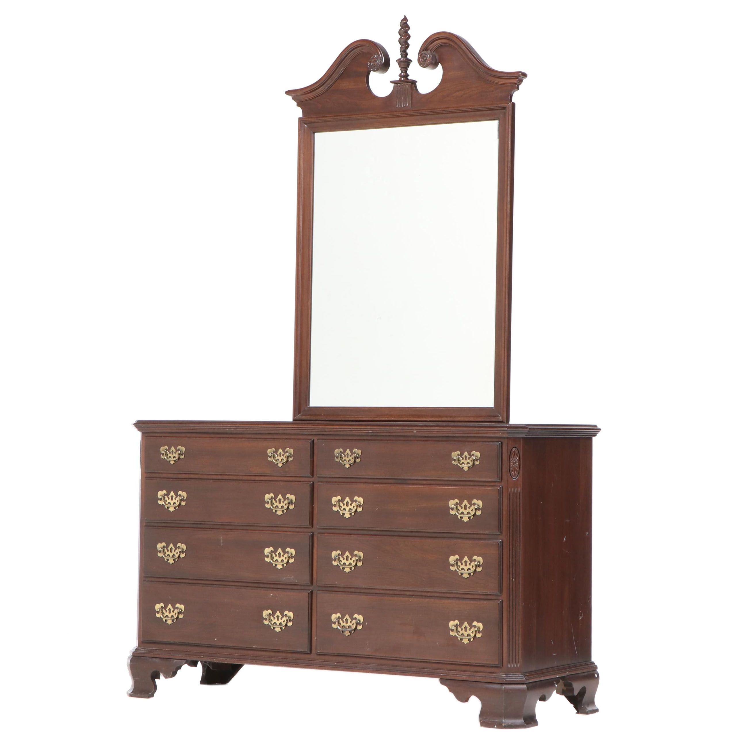 Ethan Allen Chippendale Style Cherrywood Eight-Drawer Dresser, Late 20th Century