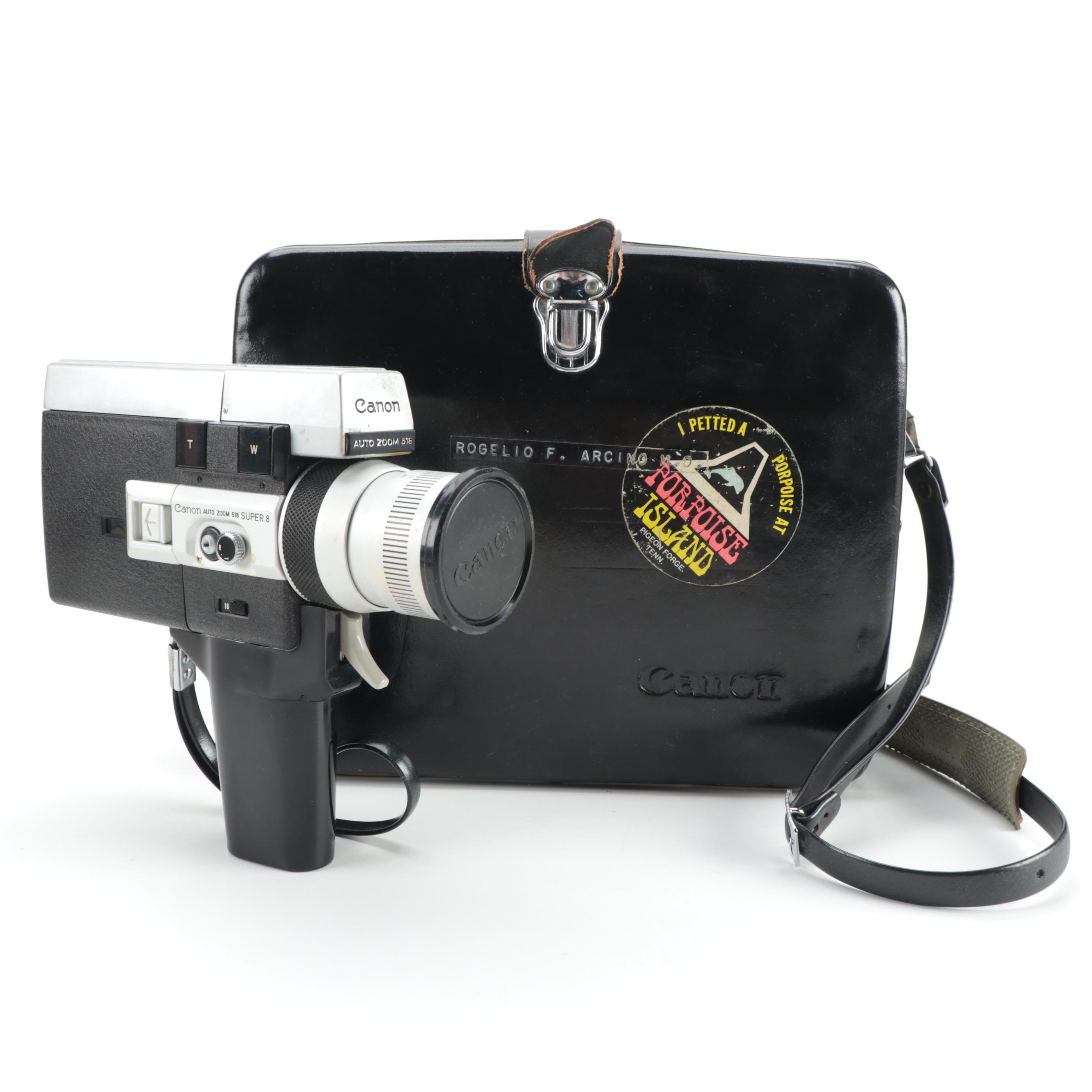 Canon "518 Auto Zoom Super 8" Movie Camera with Atlas-Warner Movie Light