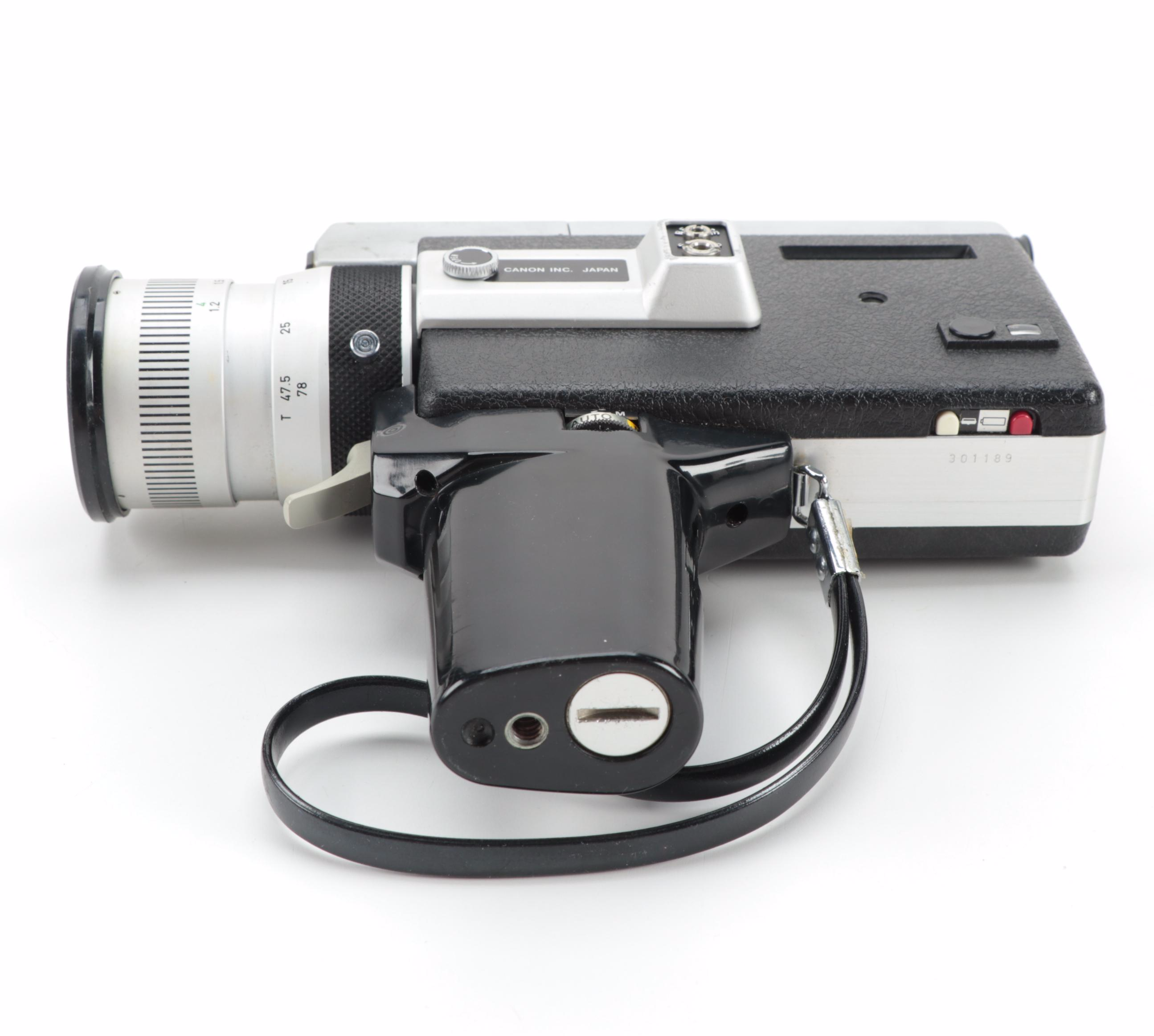 Canon "518 Auto Zoom Super 8" Movie Camera with Atlas-Warner Movie Light