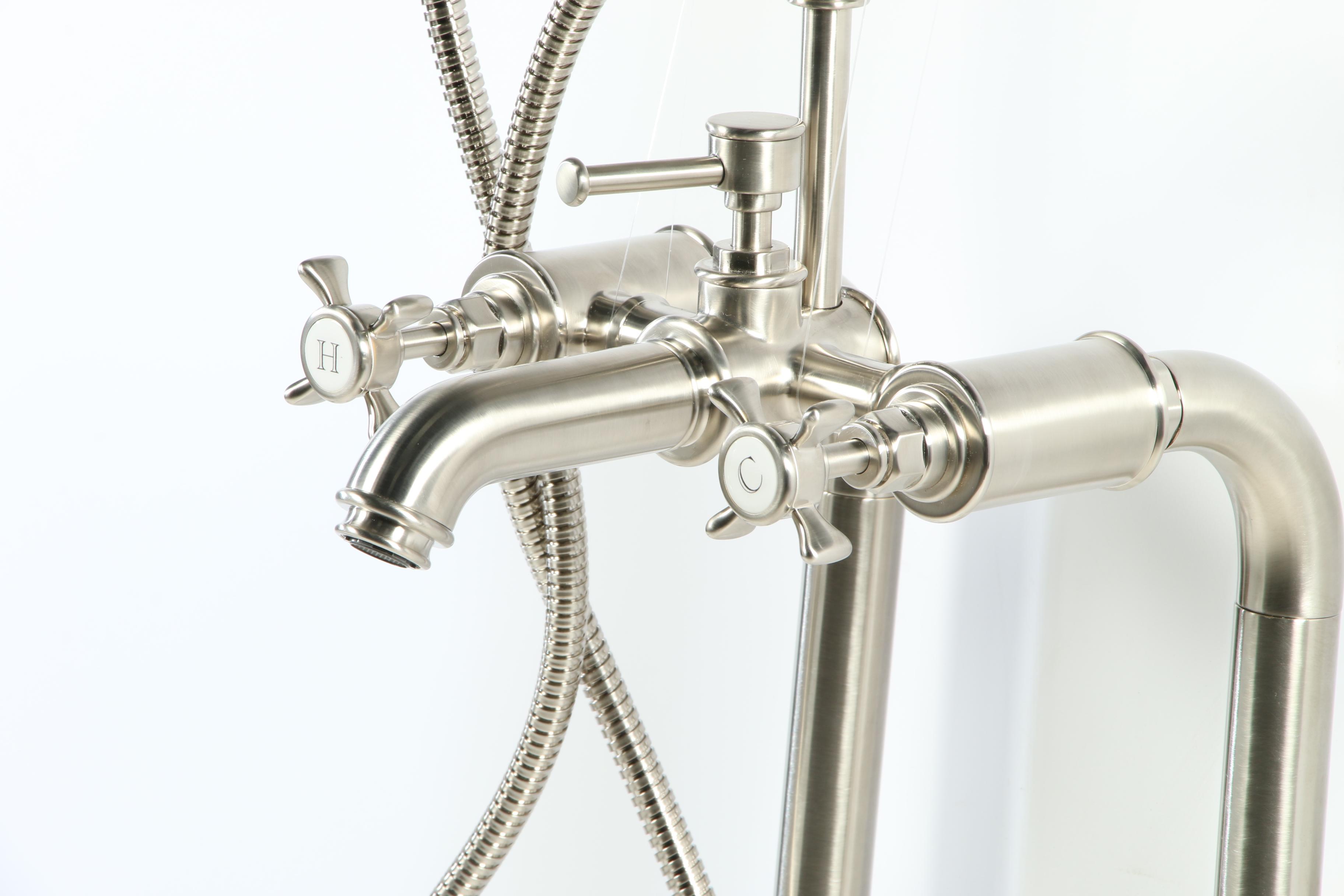 "Victoria" Brushed Nickel Freestanding Tub Filler with Shower Head