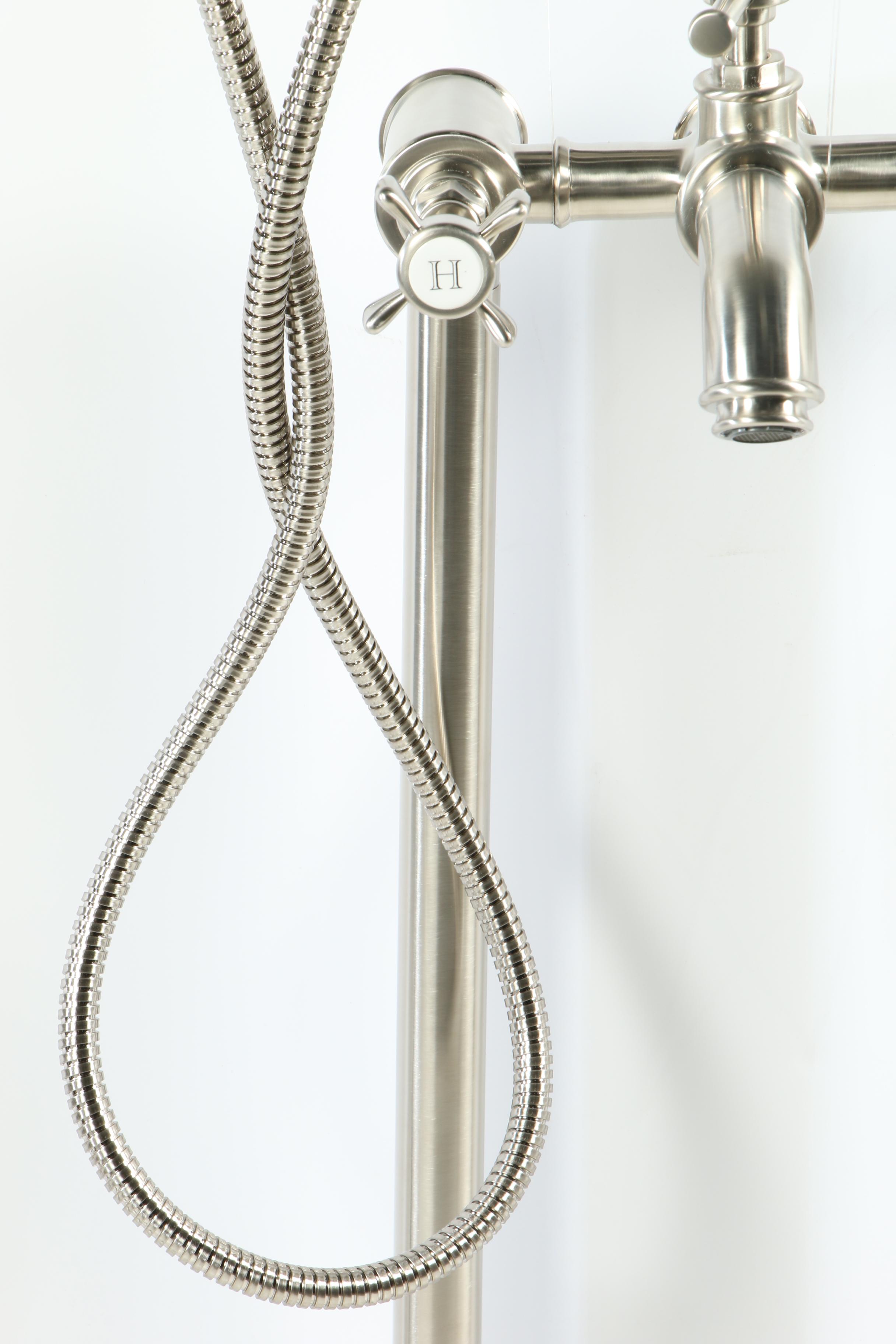 "Victoria" Brushed Nickel Freestanding Tub Filler with Shower Head