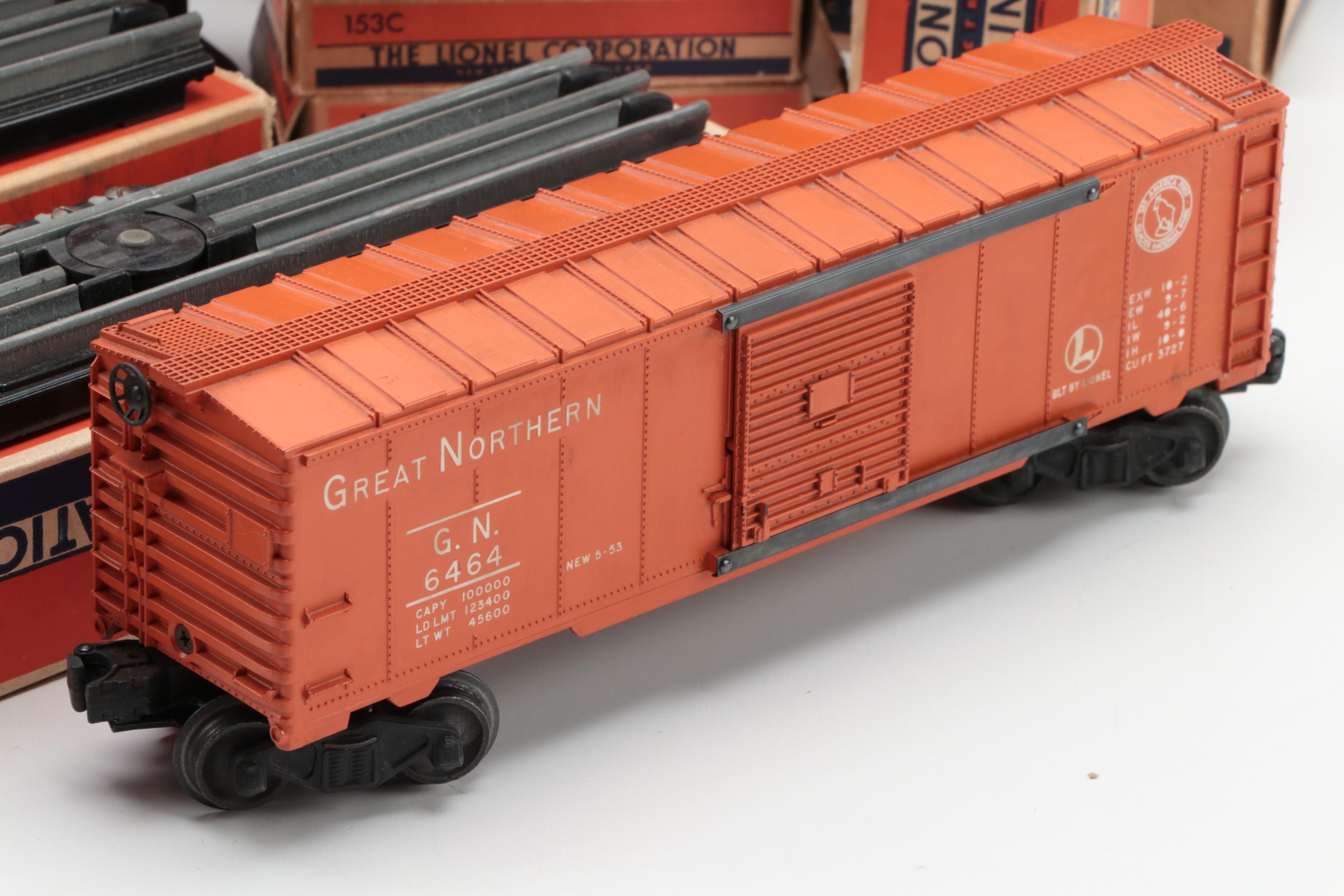 Lionel O Gauge Train Cars, Track and Accessories, Mid-20th Century