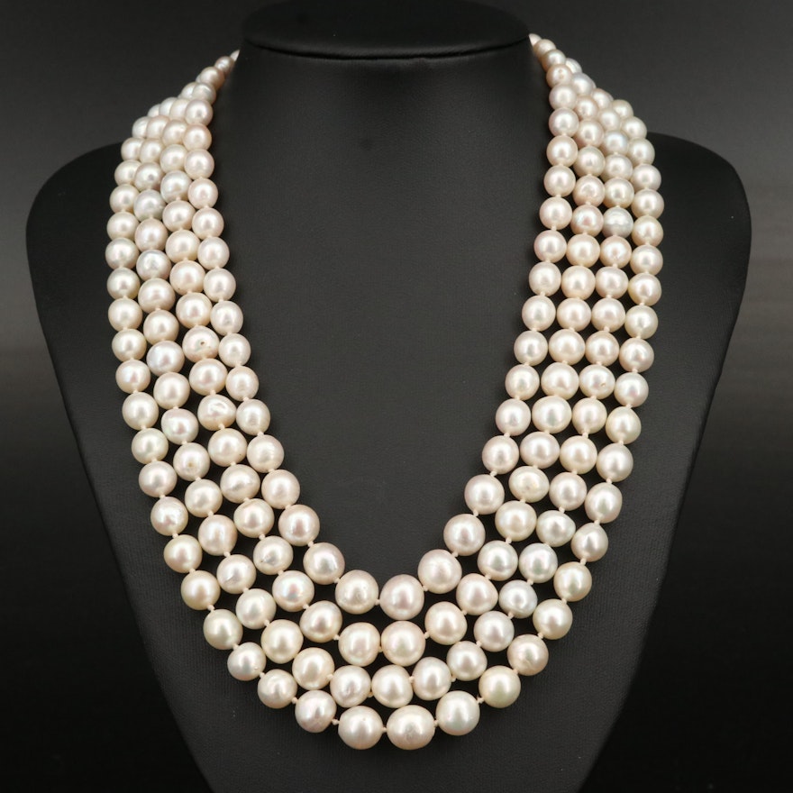 Antique Multi-Strand Pearl Necklace with Sterling and 18K Gemstone Clasp