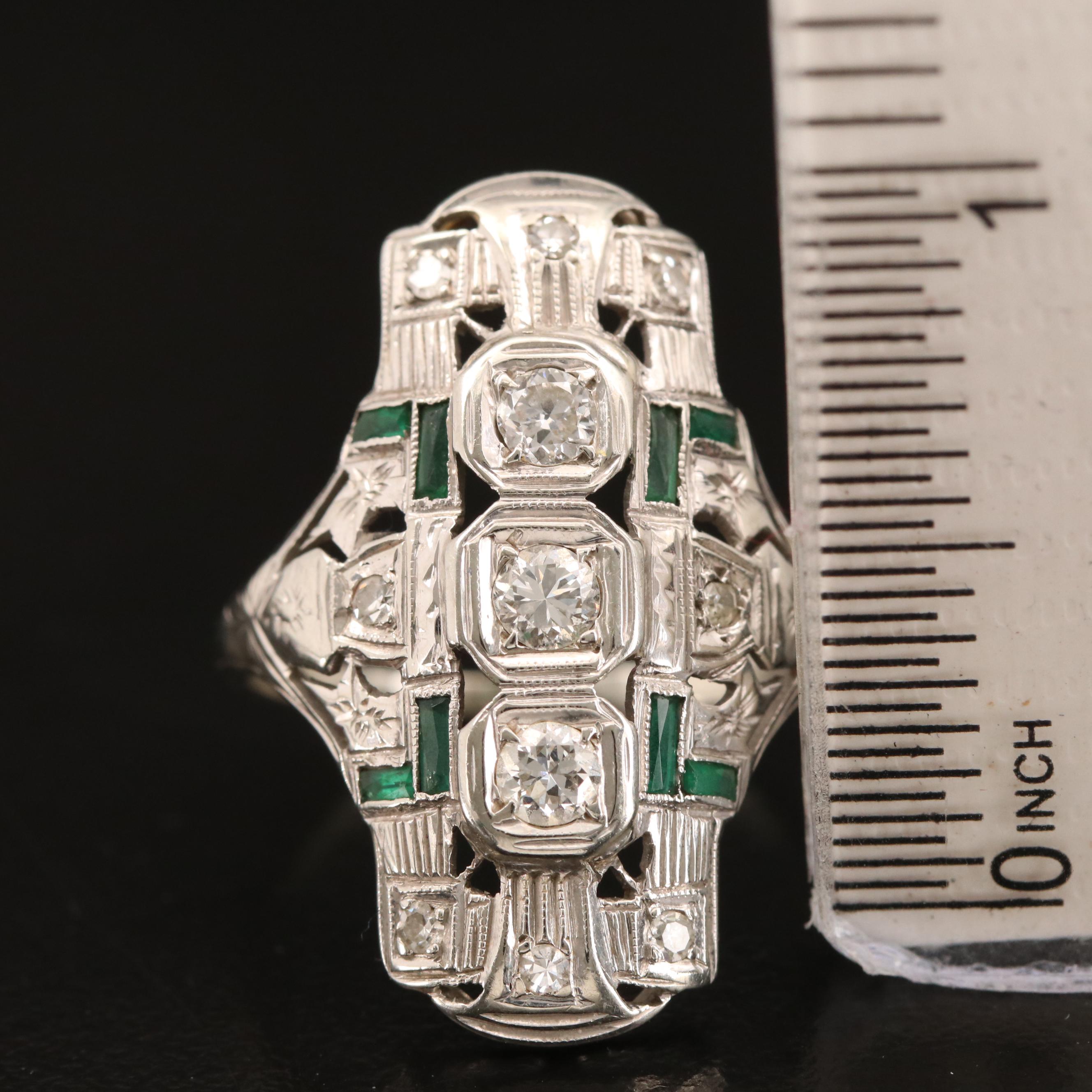 Vintage Style 14K Diamond and Glass Ring with Ring Box