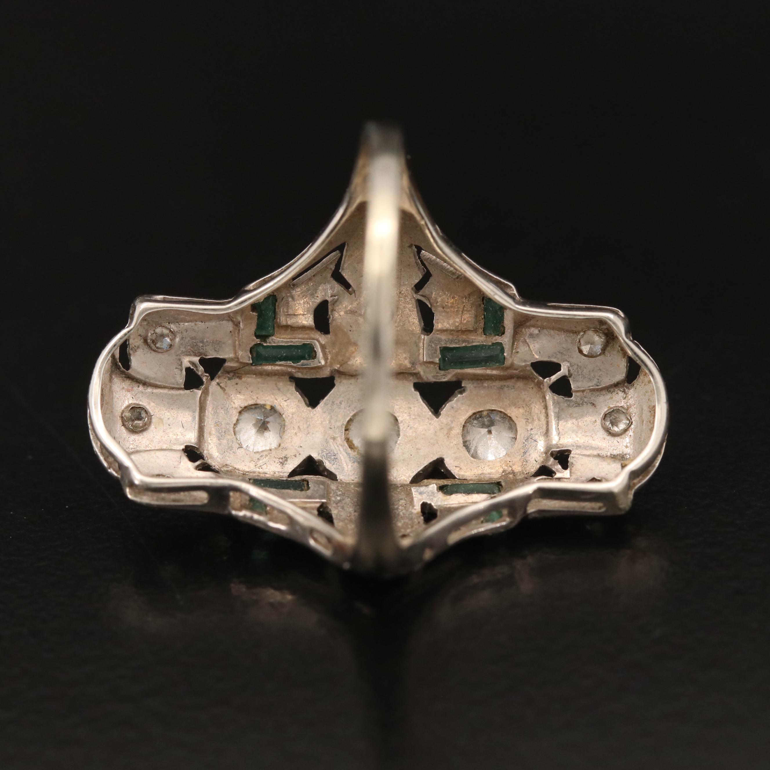 Vintage Style 14K Diamond and Glass Ring with Ring Box