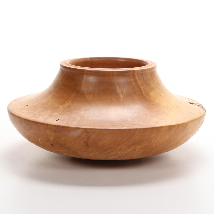 Jim Eliopulos Turned and Carved Ambrosia Silver Maple Wood Bowl