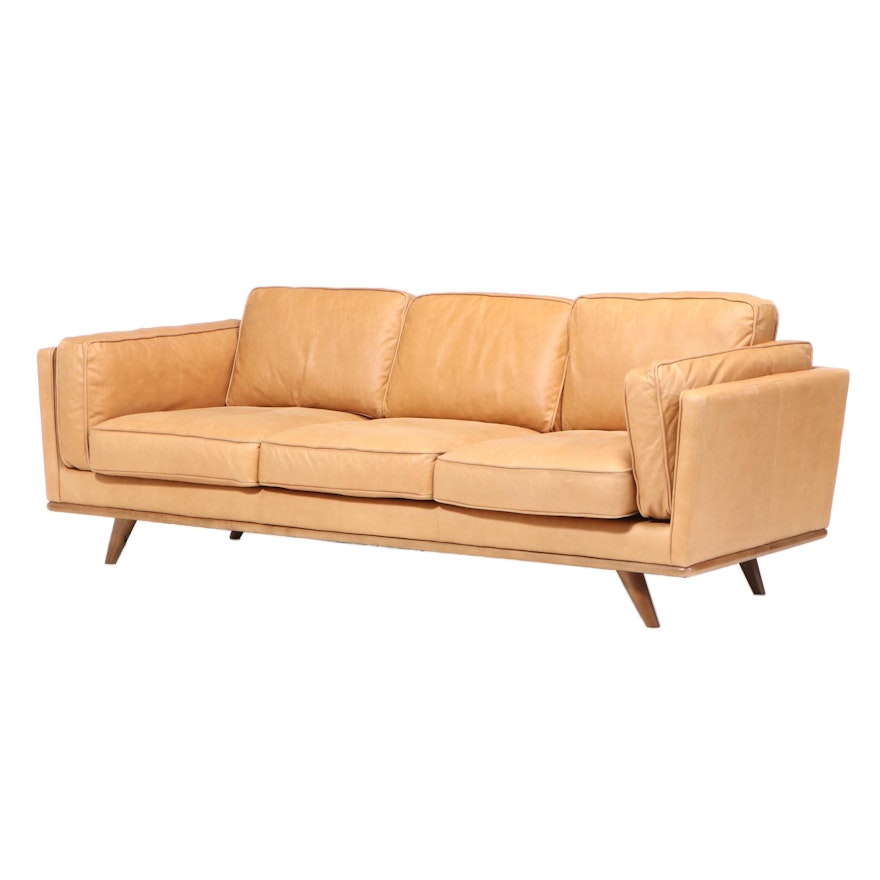 Woodworth Mid Century Style Leather Upholstered Sofa