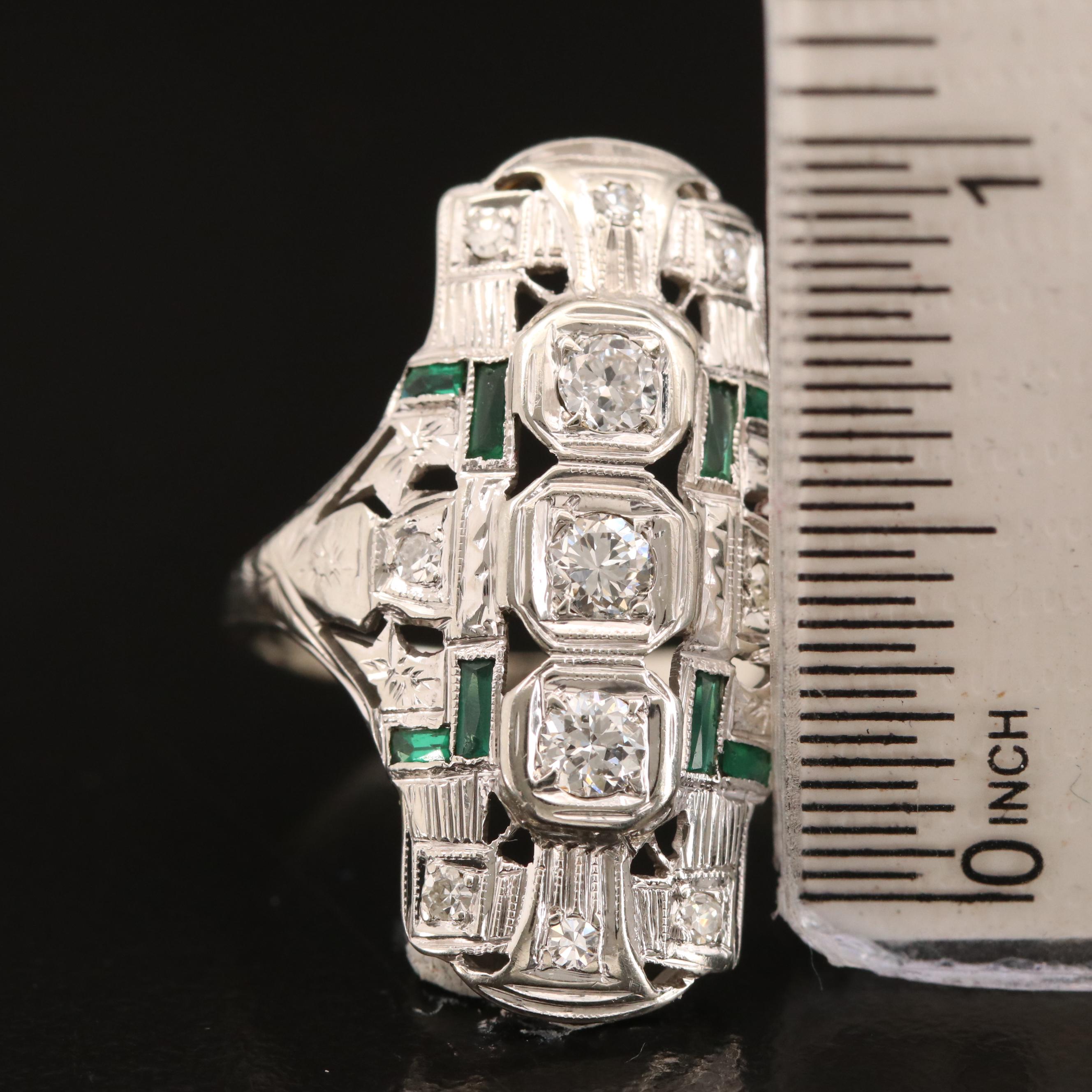 Vintage Style 14K Diamond and Glass Ring with Ring Box