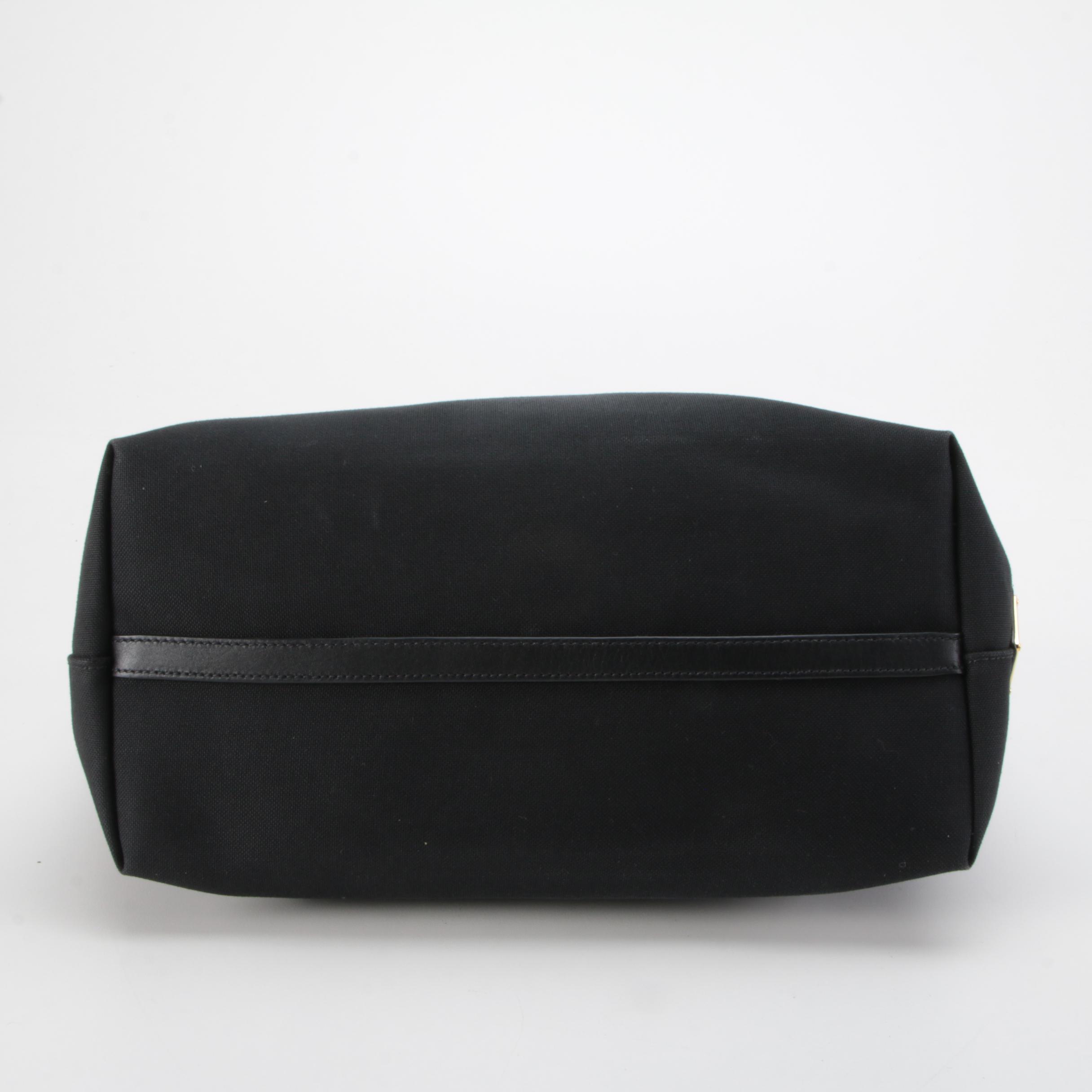 Prada Black Jacquard Logo Tote Bag with Leather Trim