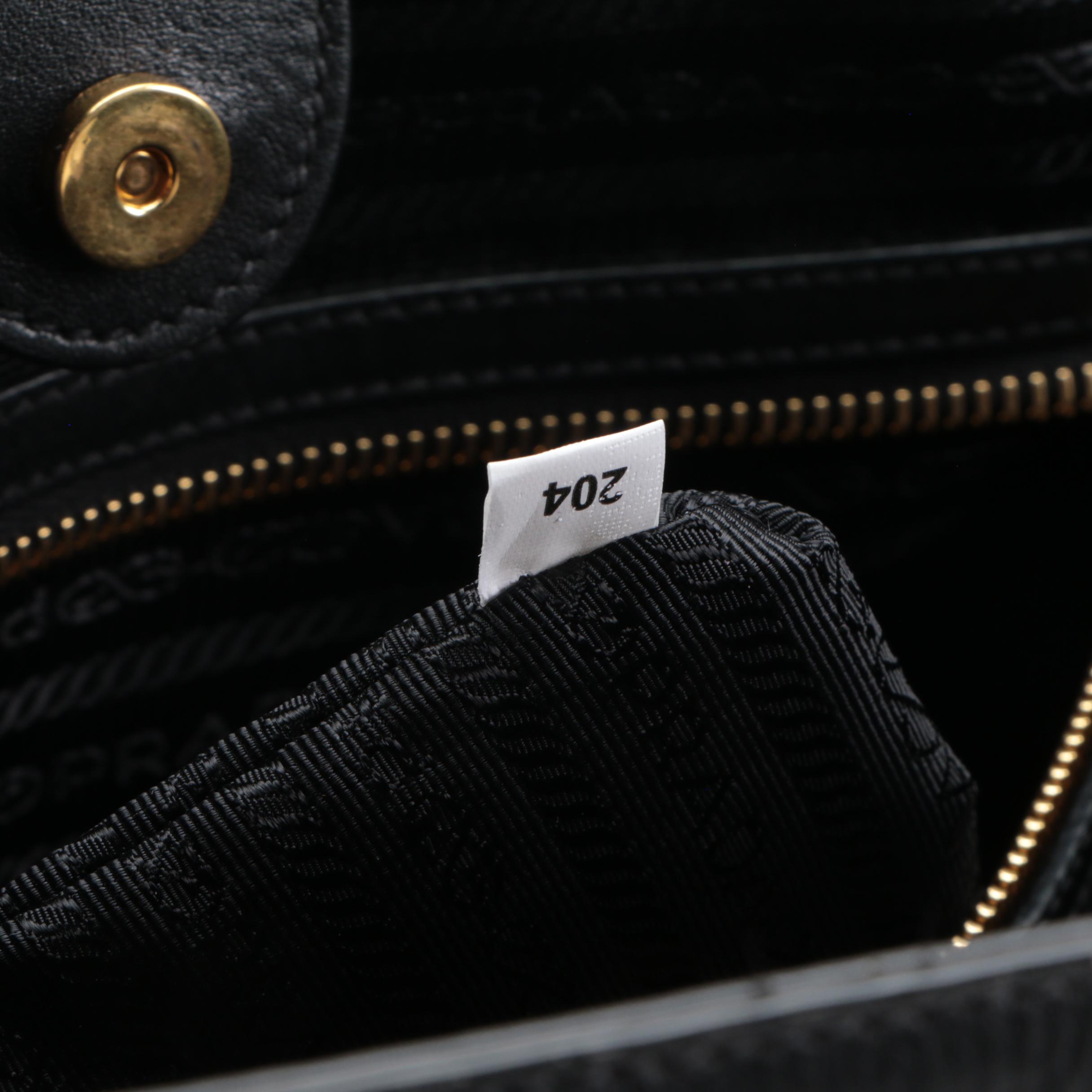 Prada Black Jacquard Logo Tote Bag with Leather Trim