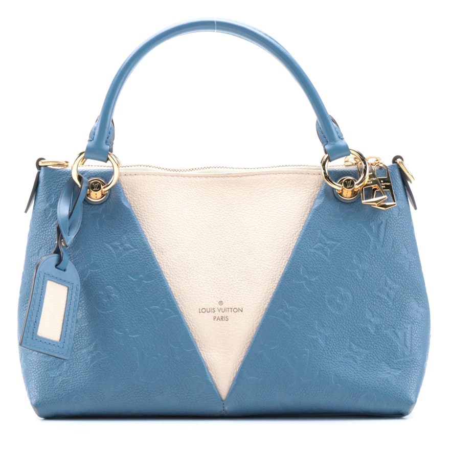 Louis Vuitton V Tote BB in Orage Empreinte Leather and Neige Taurillon Leather