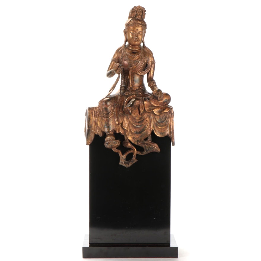 Chinese Gold-Toned Metal Composite Sculpture of Avalokitesvara