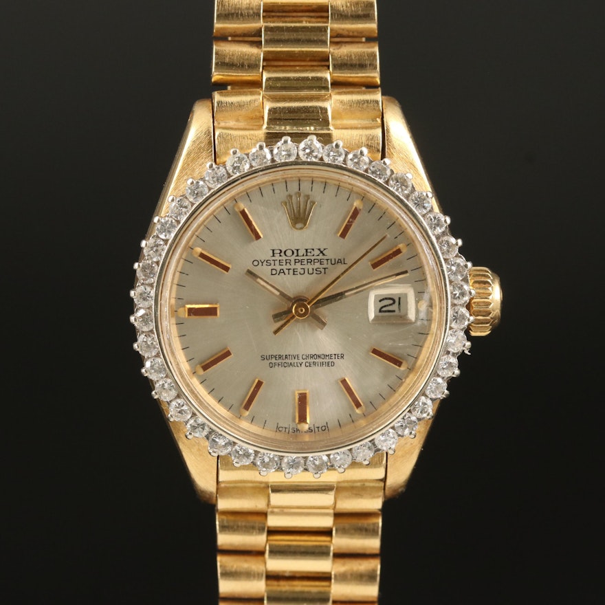 1973 Rolex "Datejust President" 18K 1.00 CTW Diamond Automatic Wristwatch