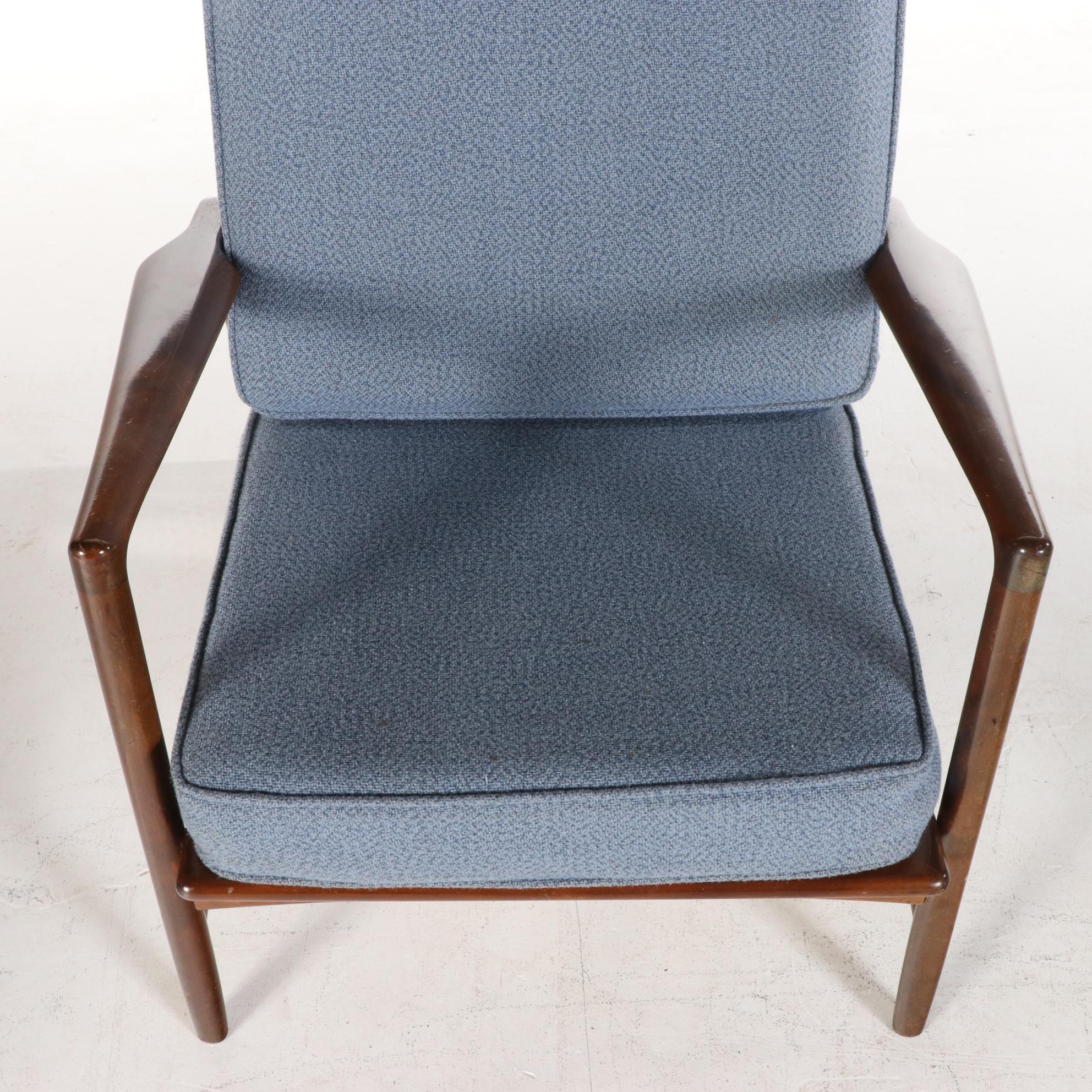 Ib Kofod-Larsen for Selig Danish Modern Reclining Lounge Chair with Ottoman