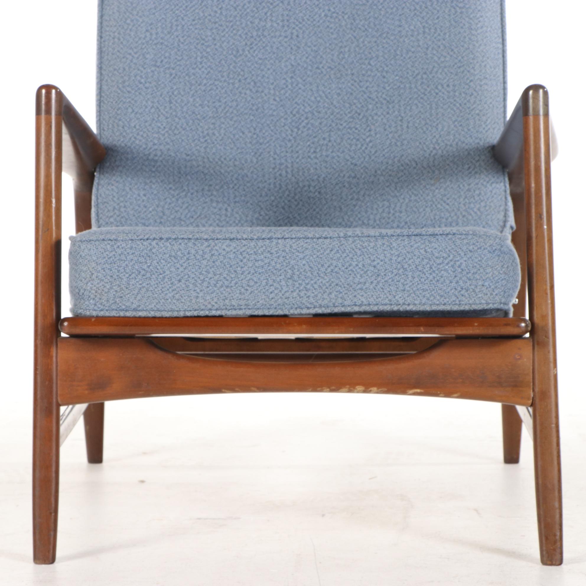 Ib Kofod-Larsen for Selig Danish Modern Reclining Lounge Chair with Ottoman