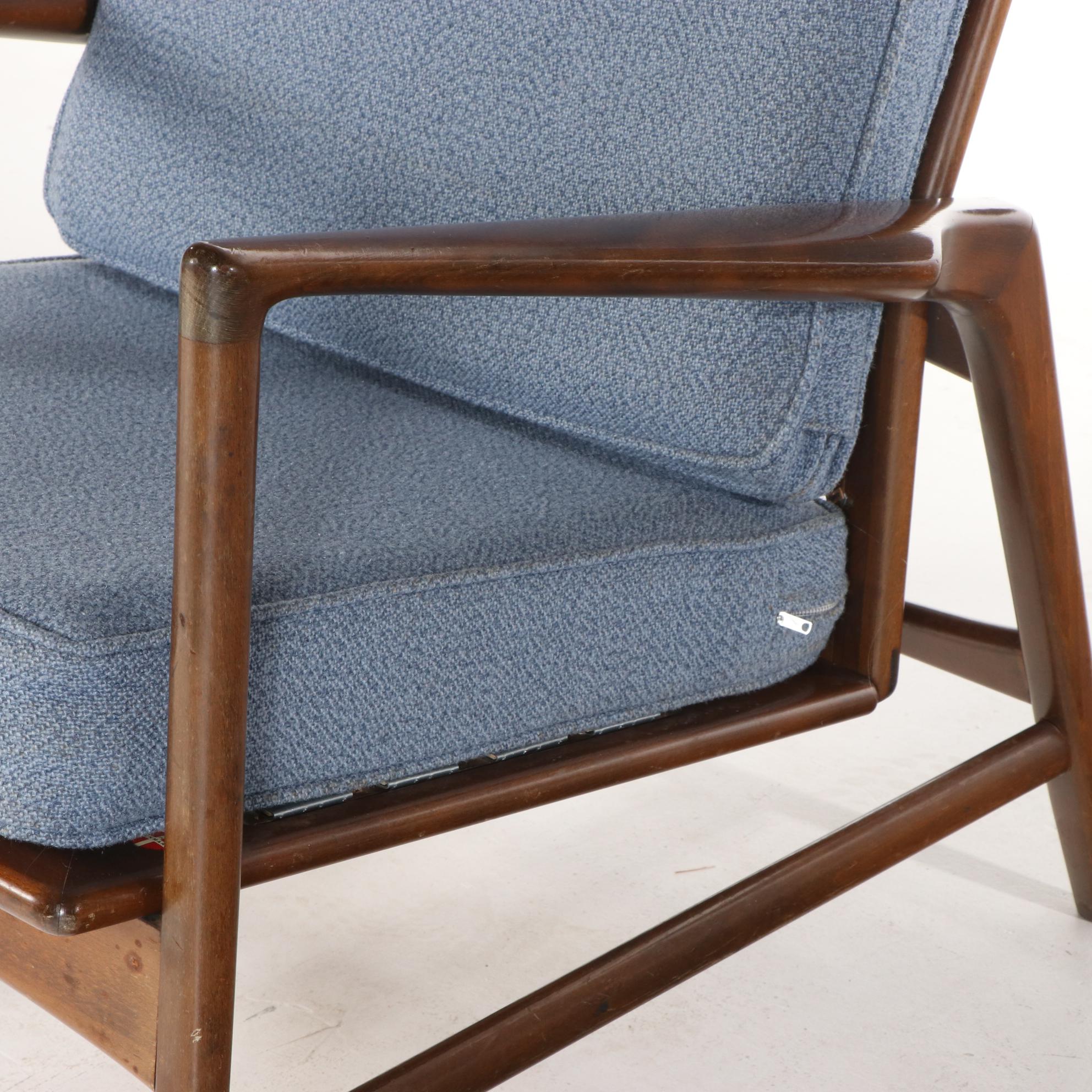 Ib Kofod-Larsen for Selig Danish Modern Reclining Lounge Chair with Ottoman