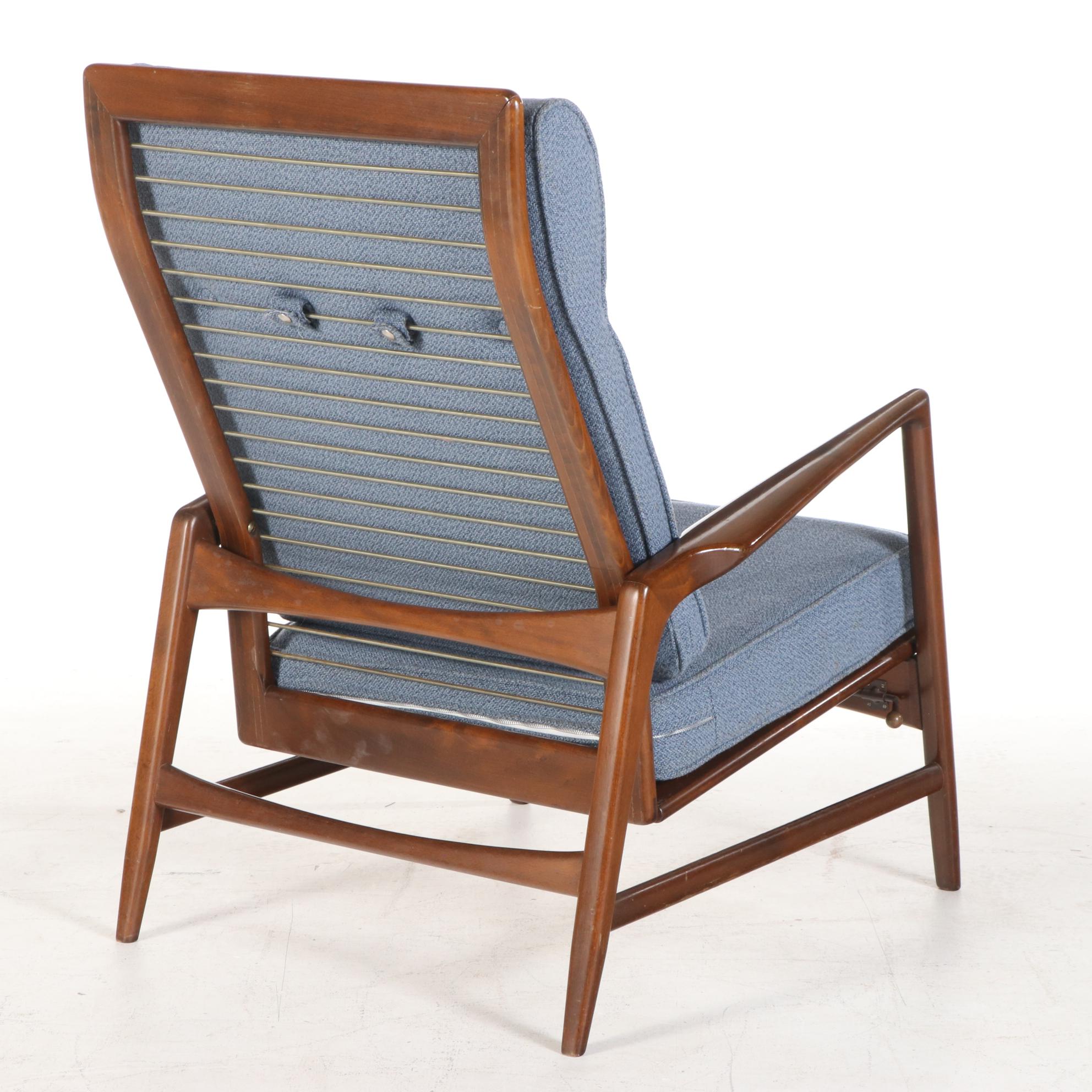 Ib Kofod-Larsen for Selig Danish Modern Reclining Lounge Chair with Ottoman