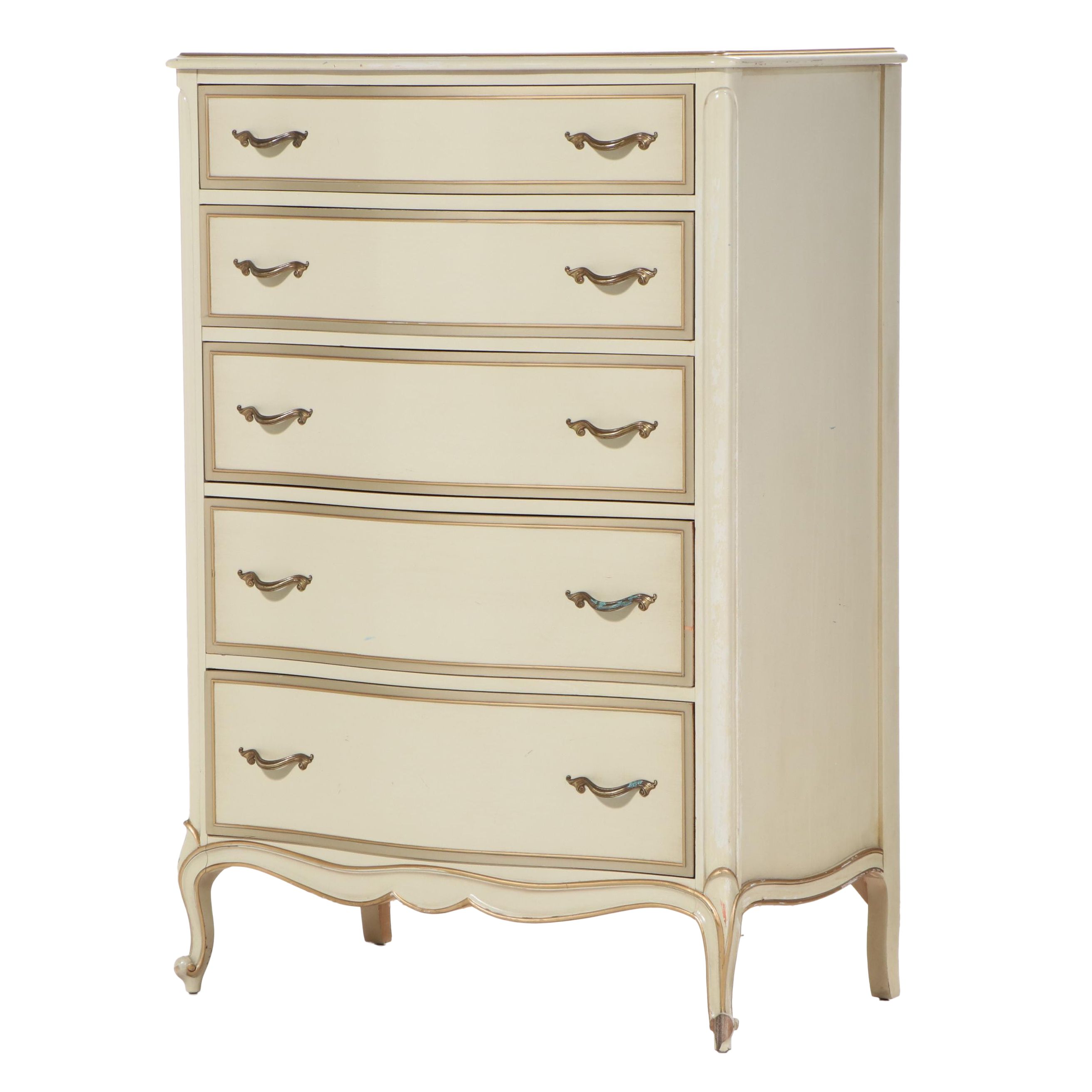 Drexel "Touraine" Louis XV Style Cream-Painted and Parcel-Gilt Five-Drawer Chest