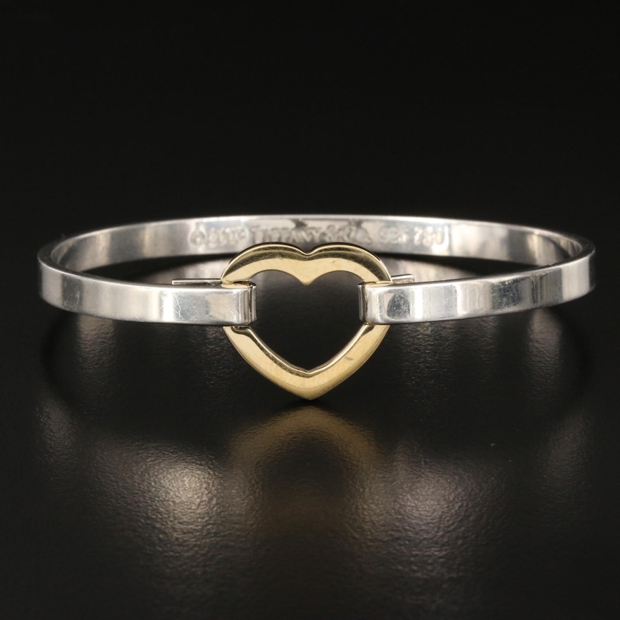 Tiffany & Co. Sterling Silver and 18K Heart Bangle