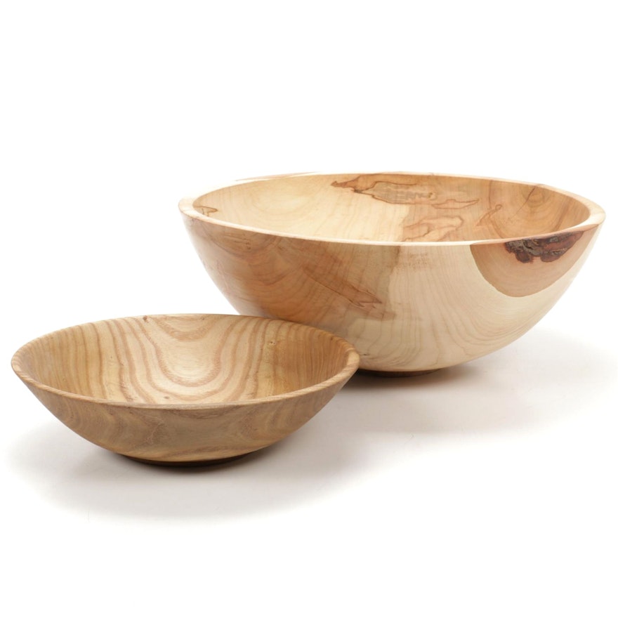 Jim Eliopulos Turned Ambrosia Maple and Catalpa Wood Bowls