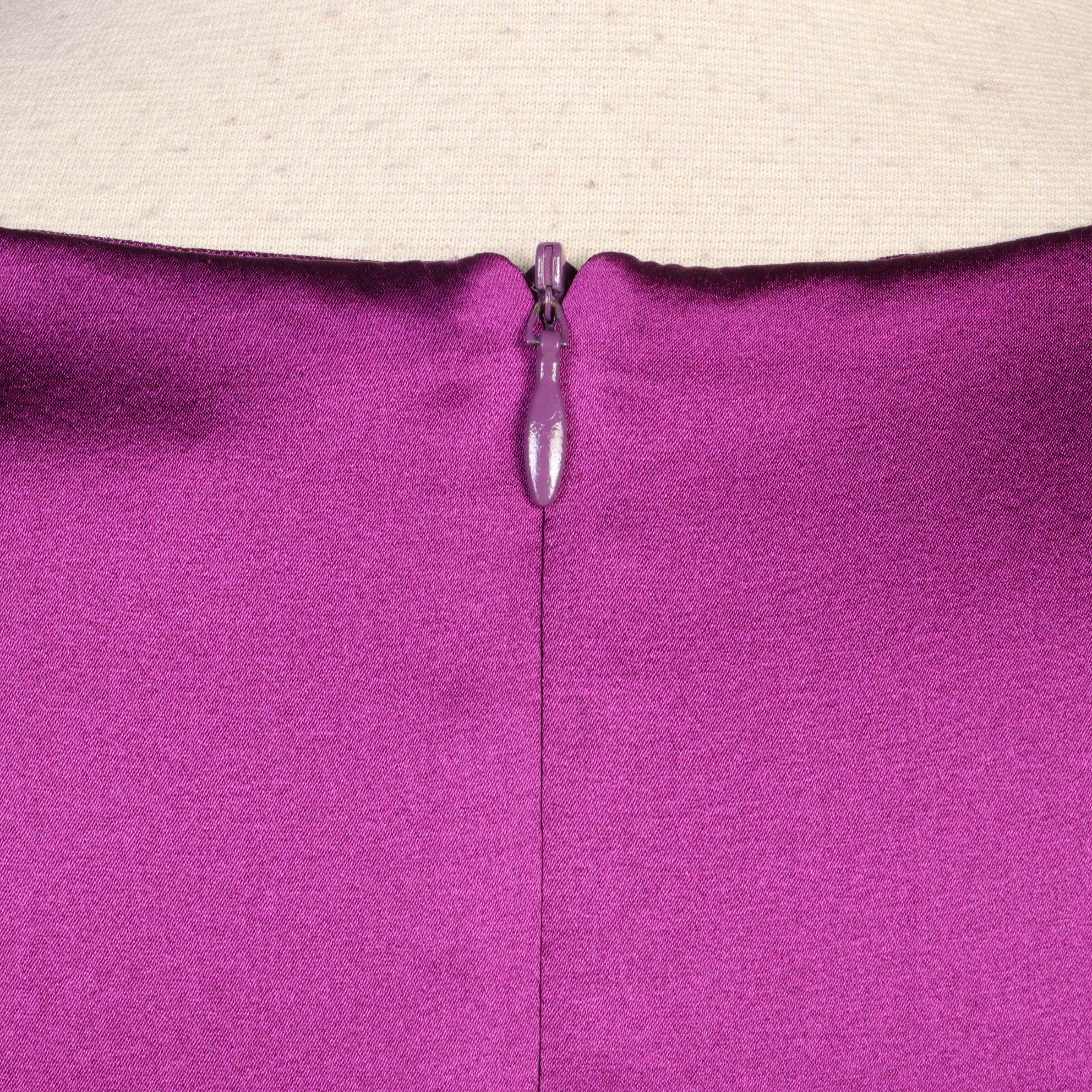 David Meister Purple Satin and Black Velveteen Cocktail Dress