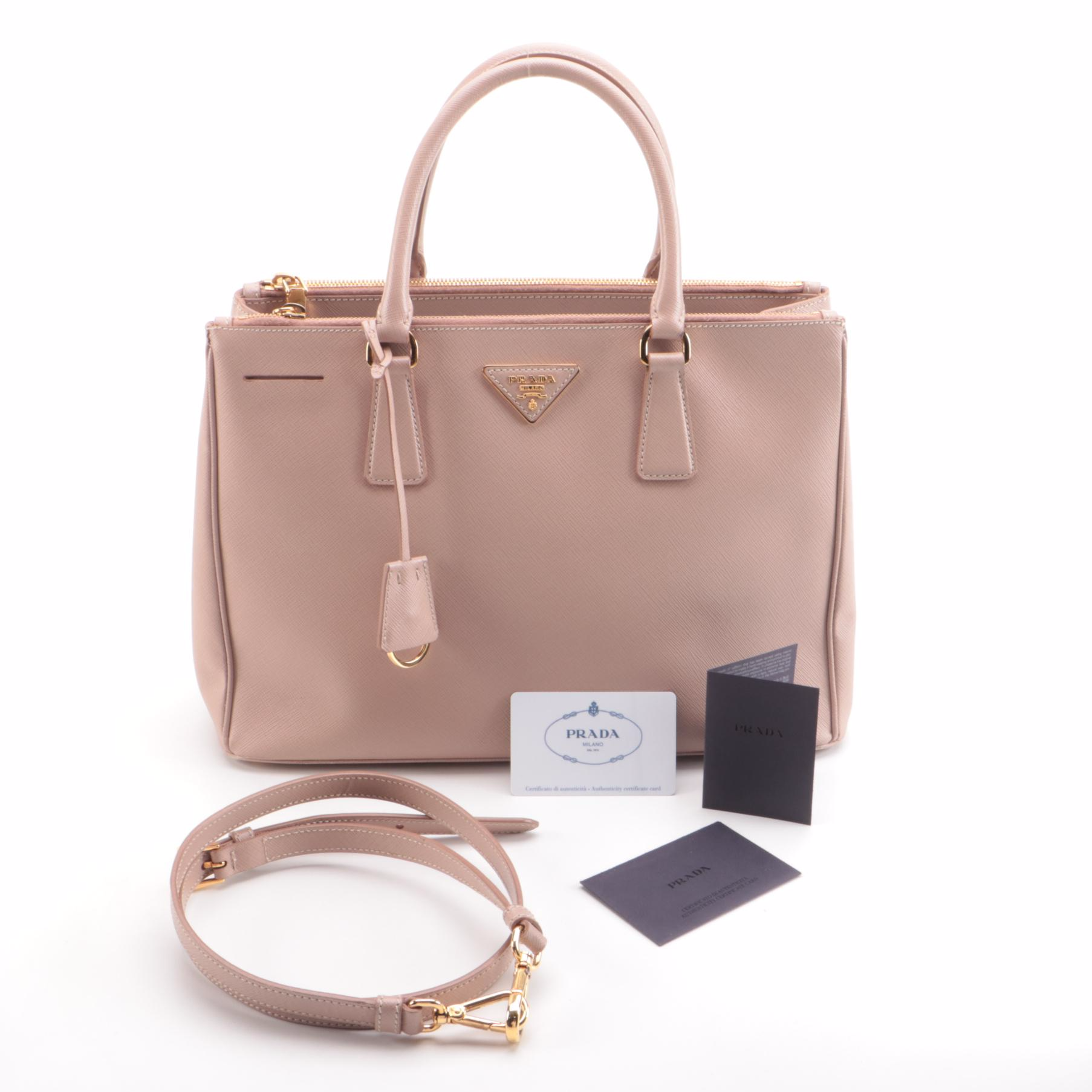 Prada Medium Galleria Bag in Cameo Pink Saffiano Leather