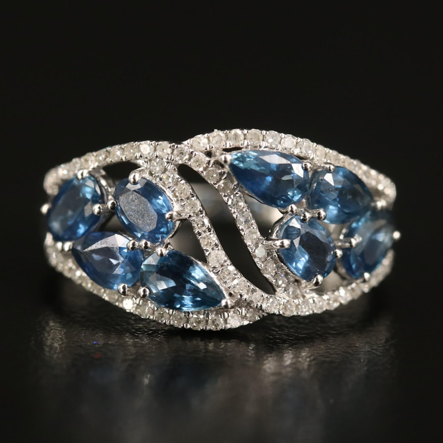 14K Sapphire and Diamond Openwork Ring