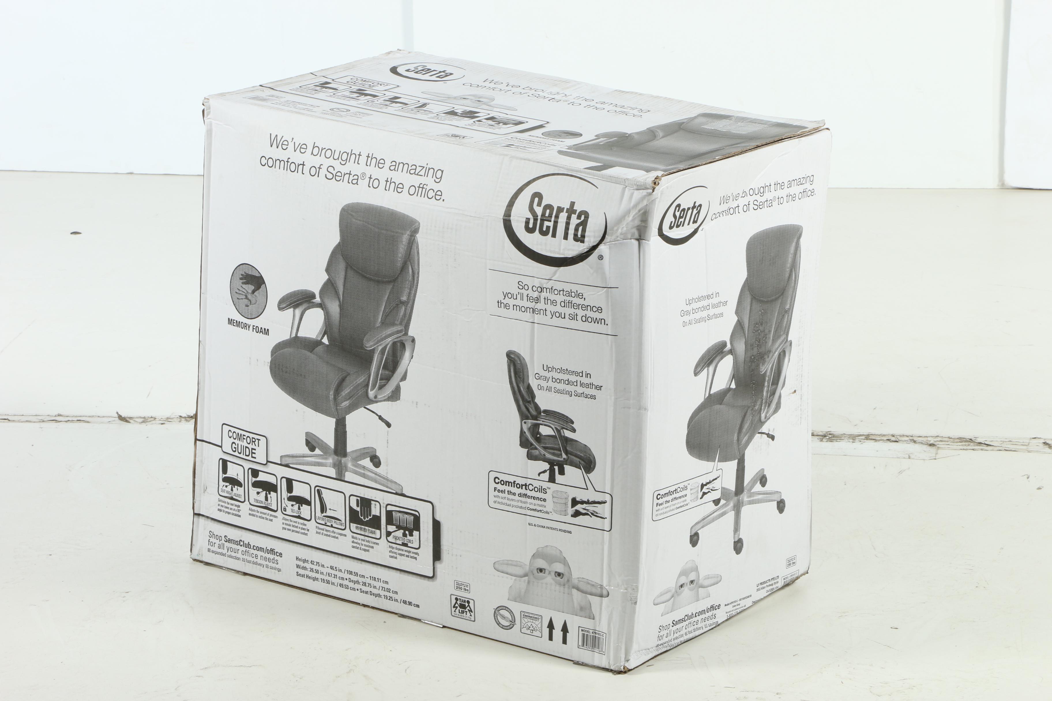 Serta Grey Bonded Leather Manager's Office Chair with Memory Foam Cushioning