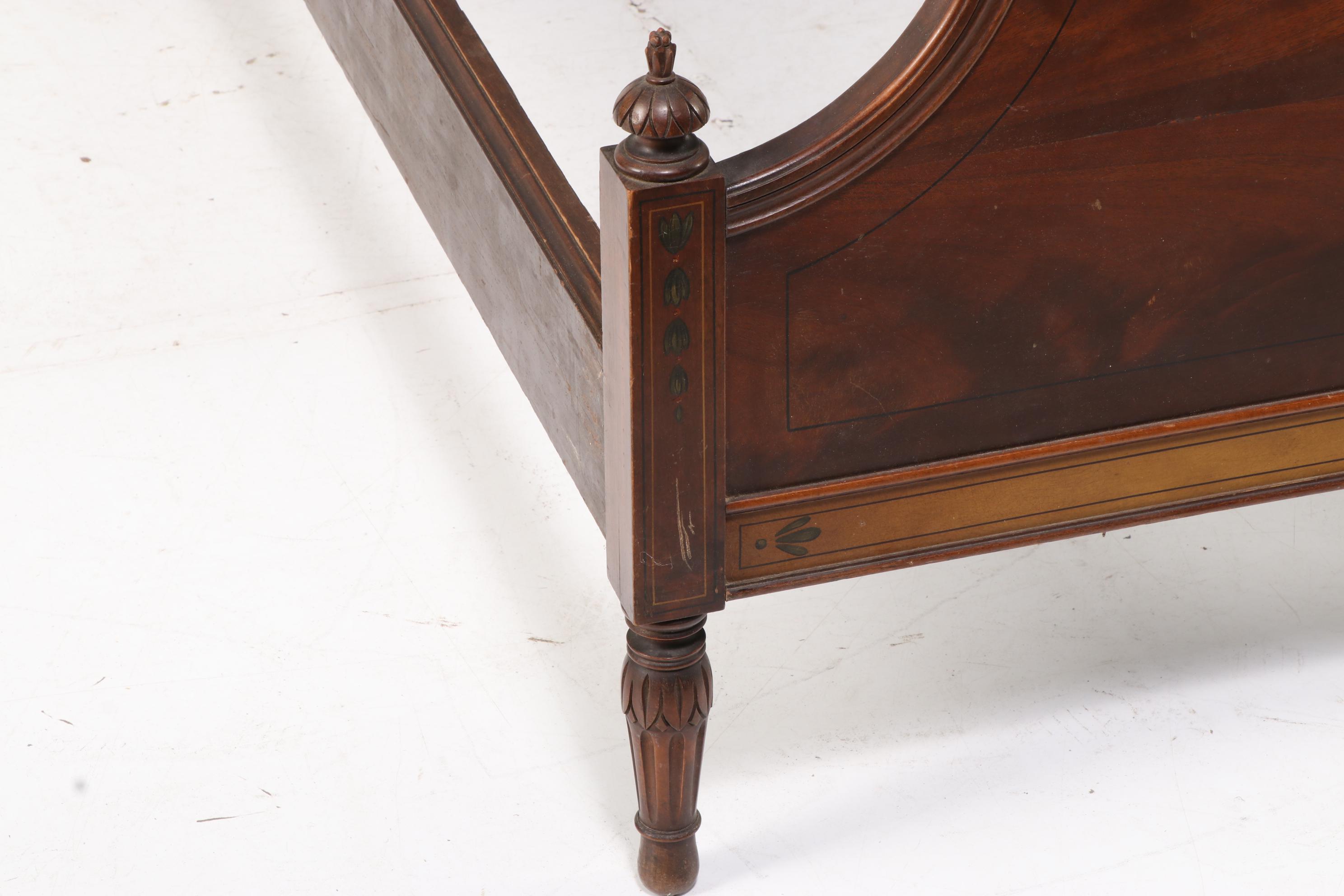 Neoclassical Style Walnut Twin Sized Bed Frame, 20th Century