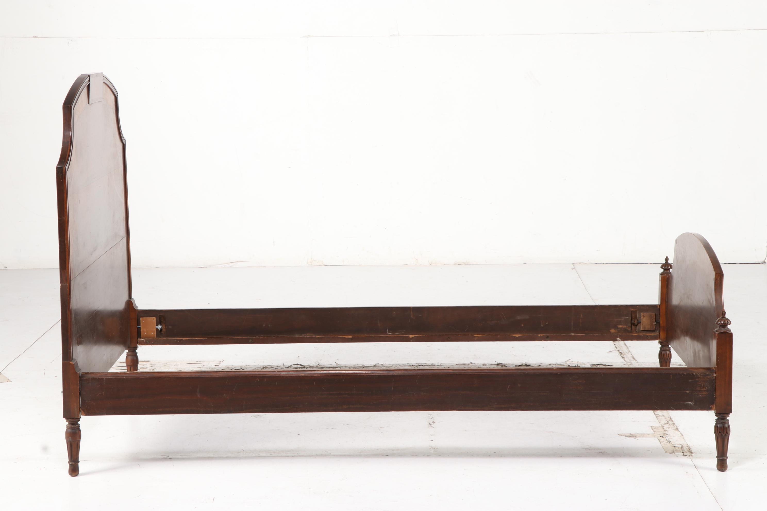 Neoclassical Style Walnut Twin Sized Bed Frame, 20th Century