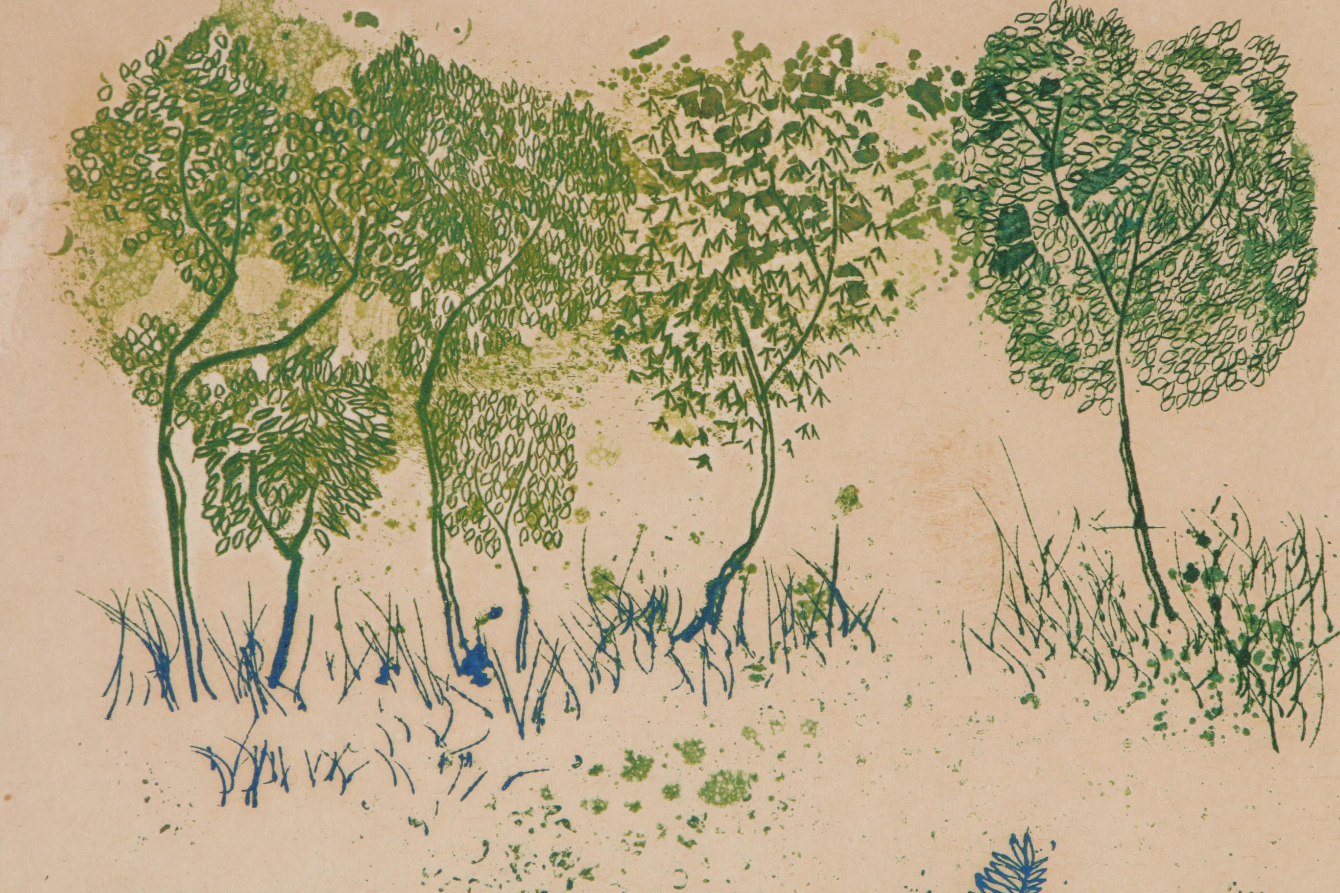 Kenji Ushiku Color Etching of Birds and Plants