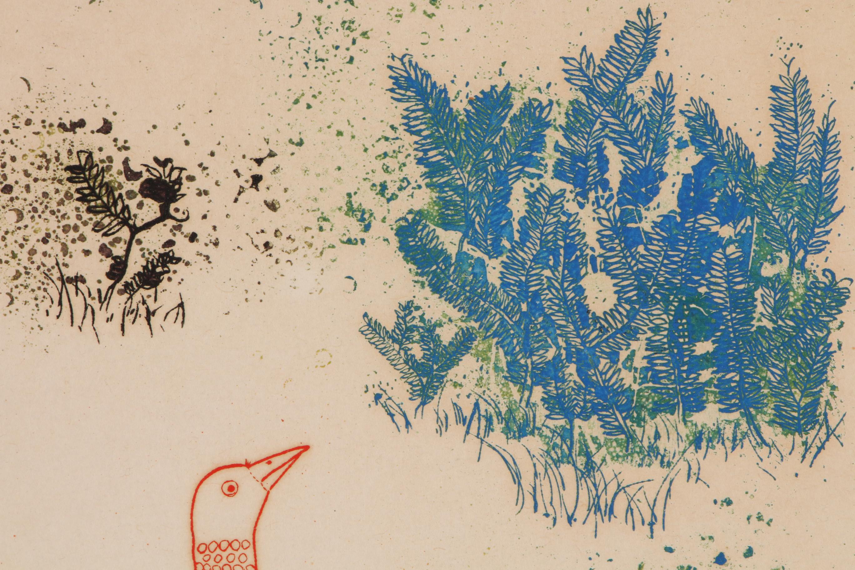 Kenji Ushiku Color Etching of Birds and Plants