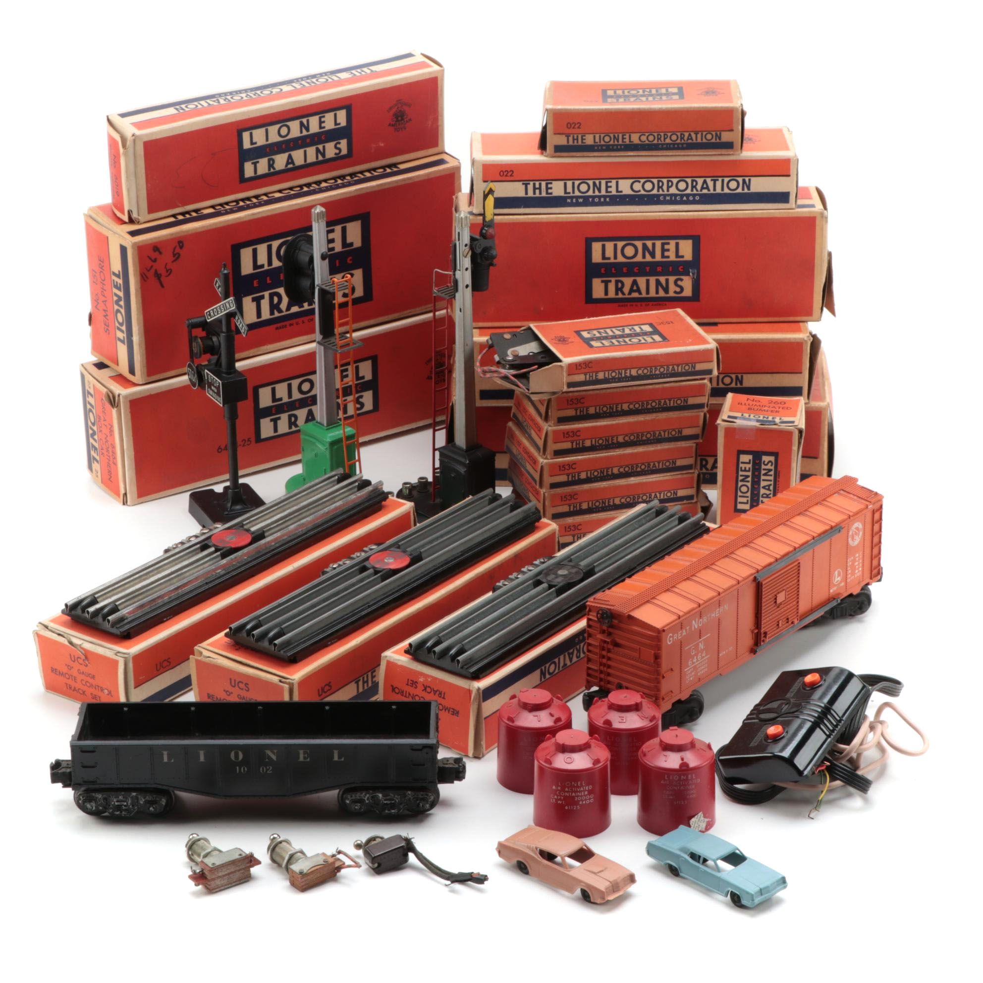 Lionel O Gauge Train Cars, Track and Accessories, Mid-20th Century