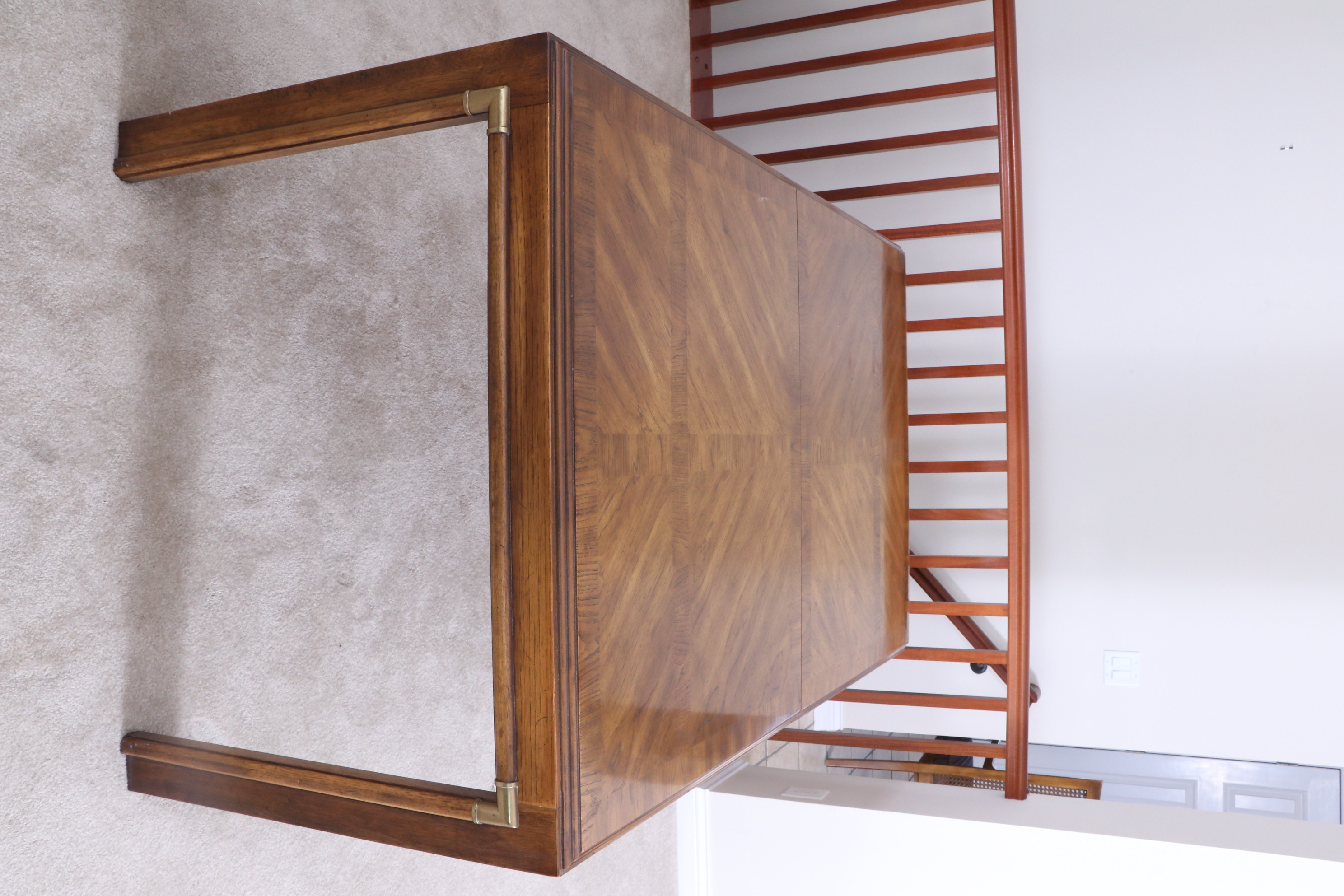 Drexel-Heritage "Accolade" Campaign Style Dining Table and Caned Chairs, c. 1980